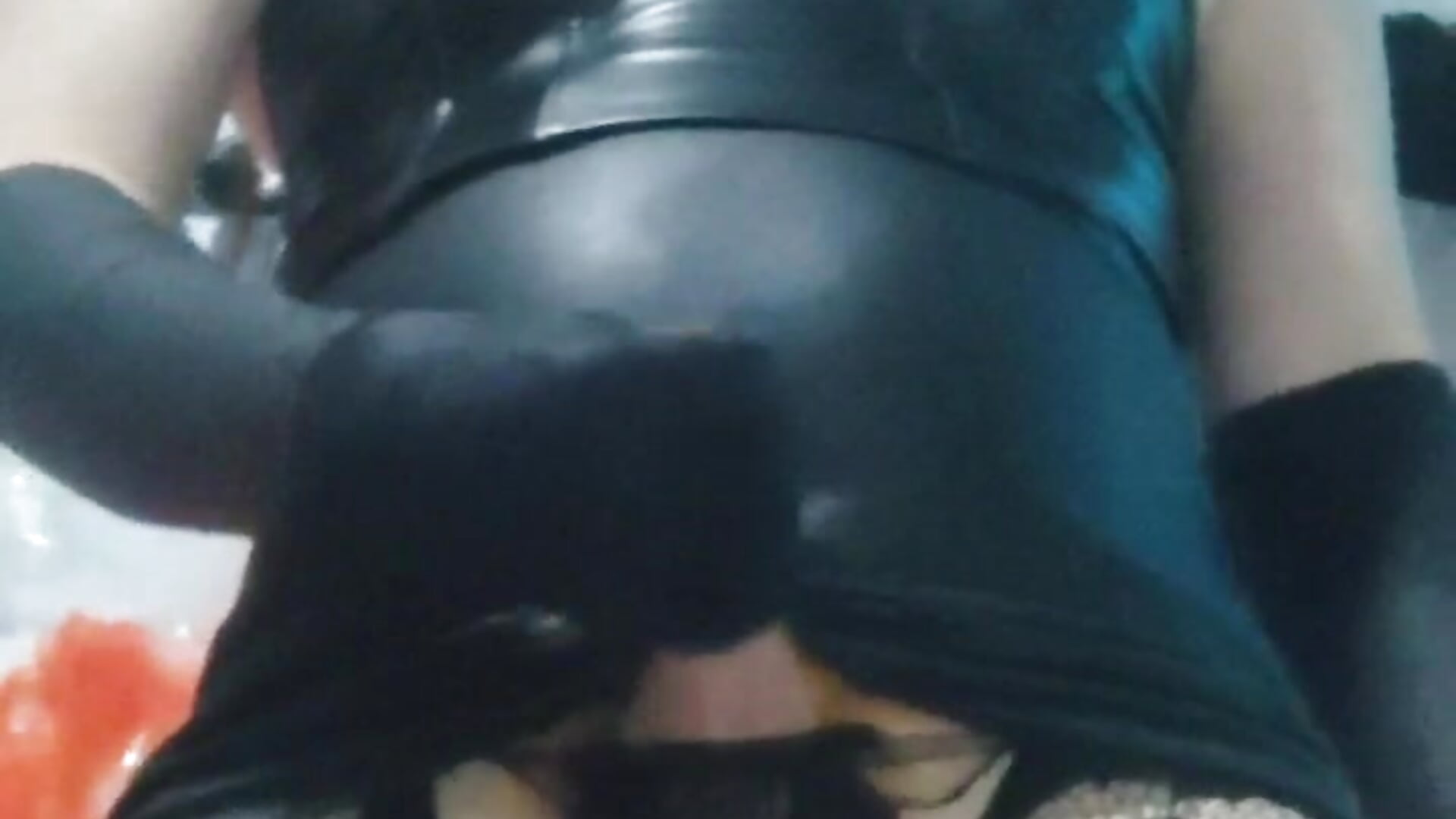 Makenzye dressed in leather does a great polal dance, gets very hot and cums in a glass in slow moti