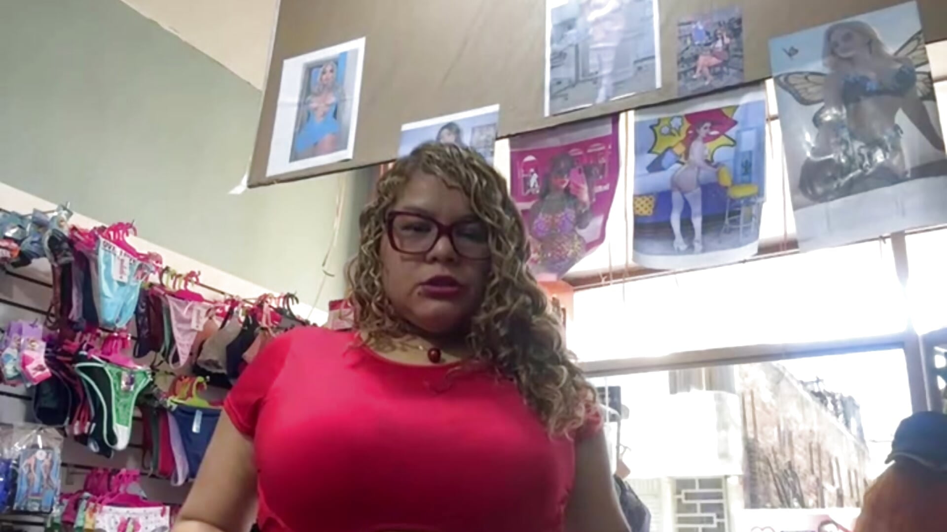 IN THE STORE WEARING A TINY SKIRT