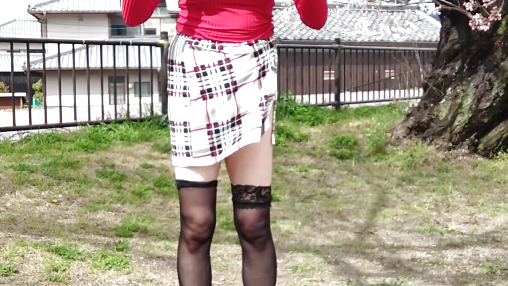 Girls expose themselves outdoors