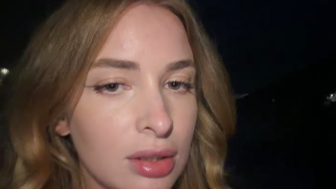 Between the trucks! Giving blowjob to a stranger at night til he gives me a facial(cums on my face) - video by EvieEvans cam model