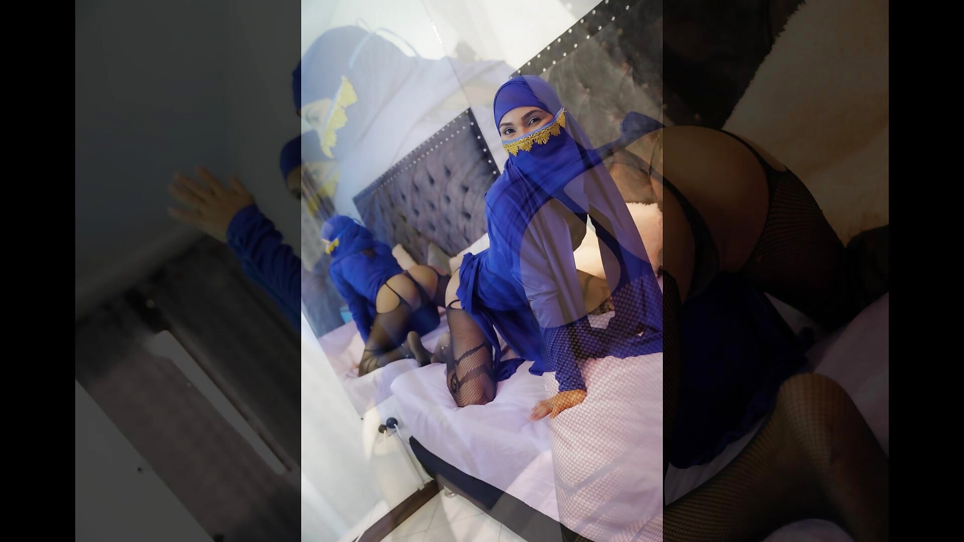 Blue suit, naked and dog