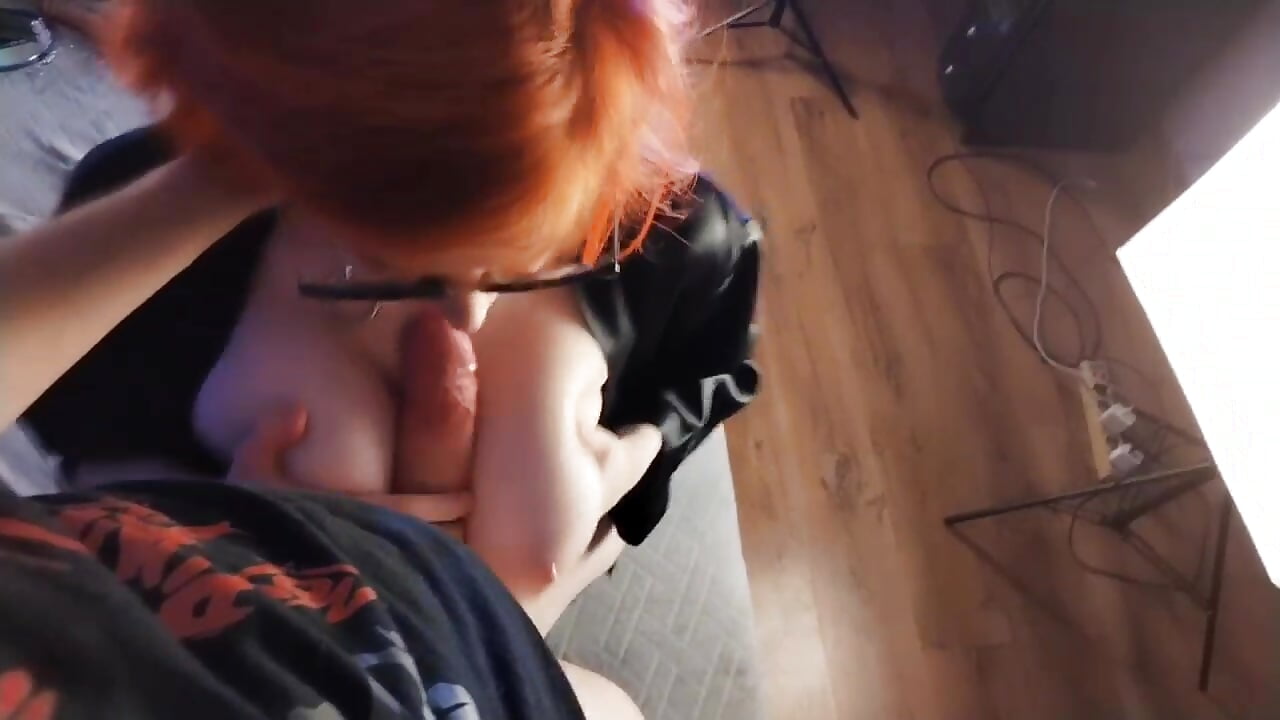 Titfucking with cock while standing