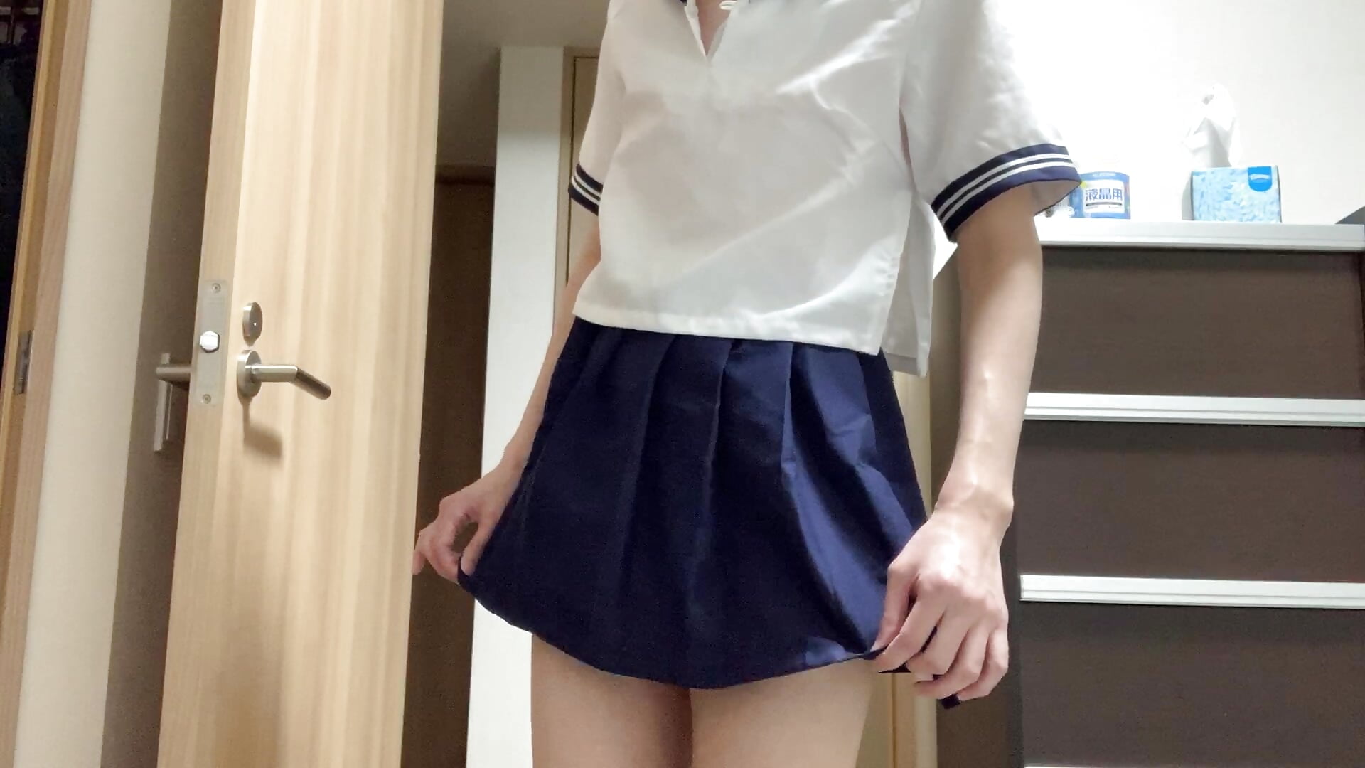 I tried on a girls' uniform.