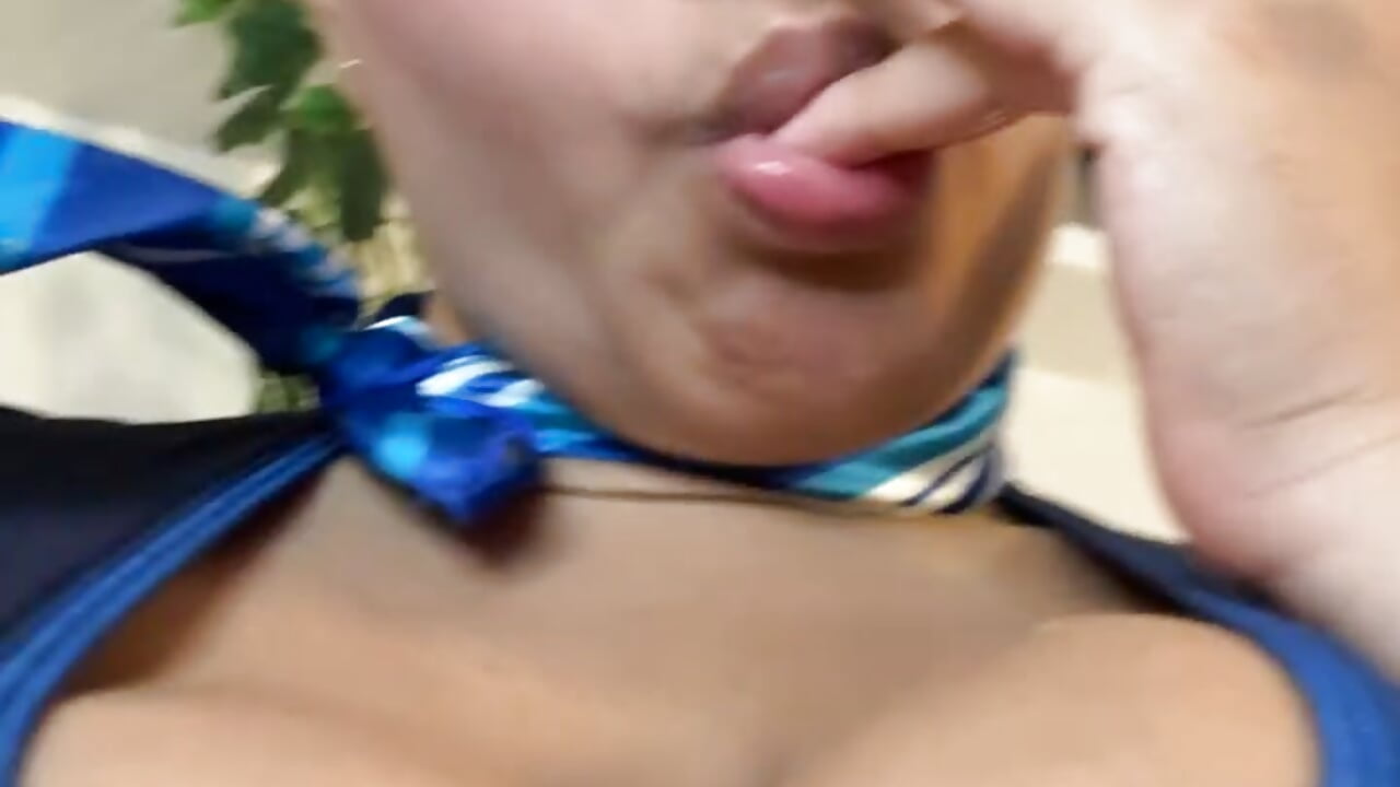 your favorite stewardess teasing you with her fingers and big tits