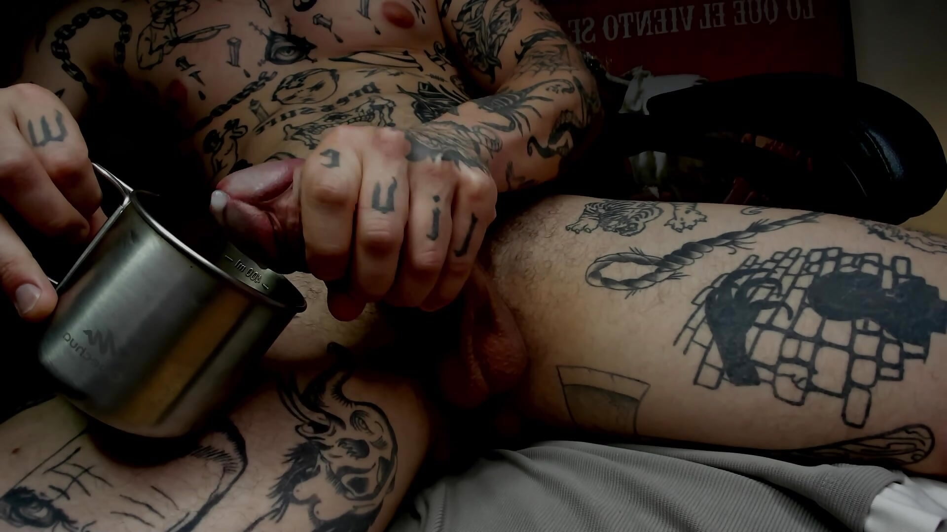 Horny cumshot in a cup