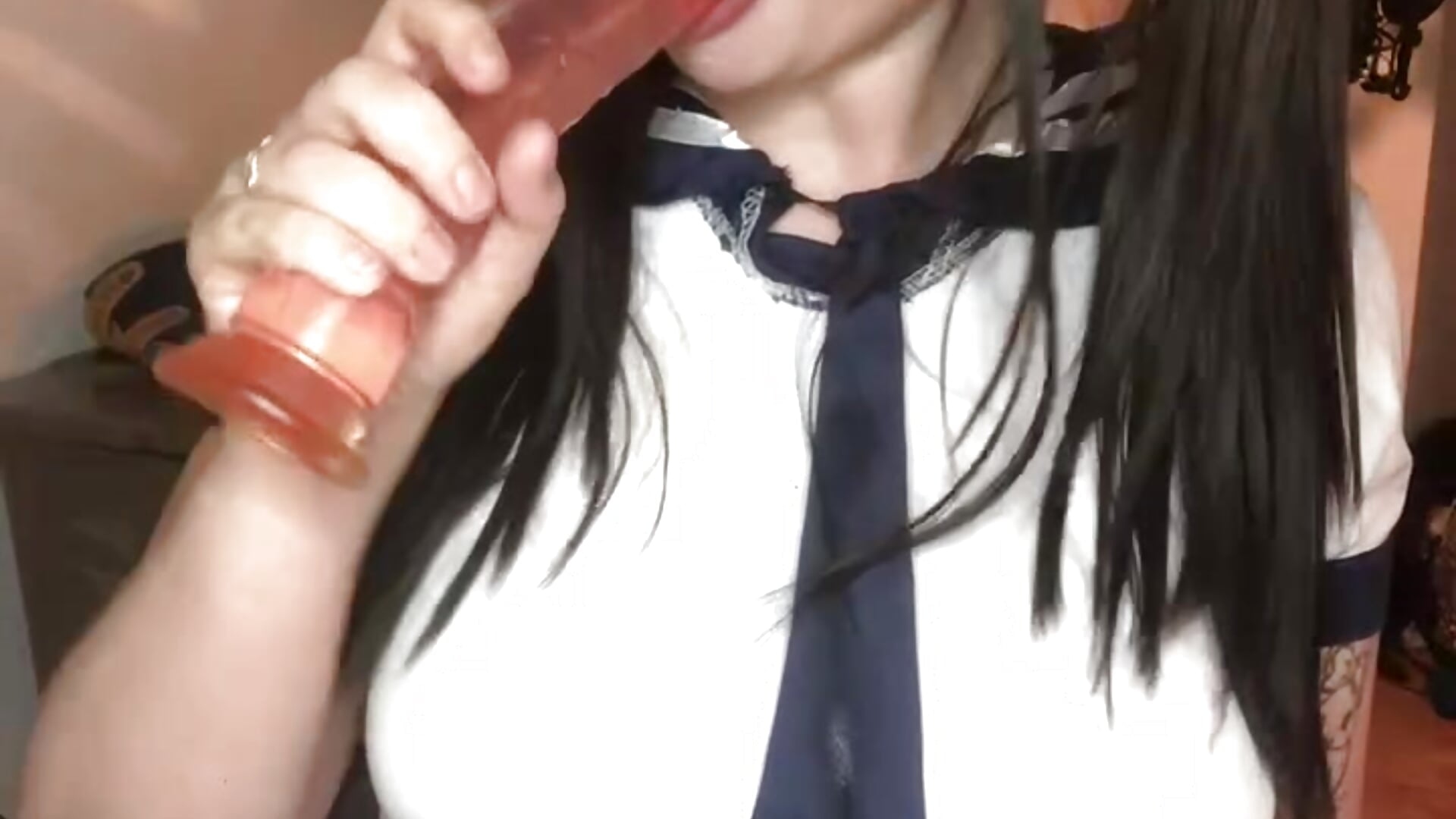 Japanese schoolgirl sucks dildo uwu - video by Teenchunli cam model