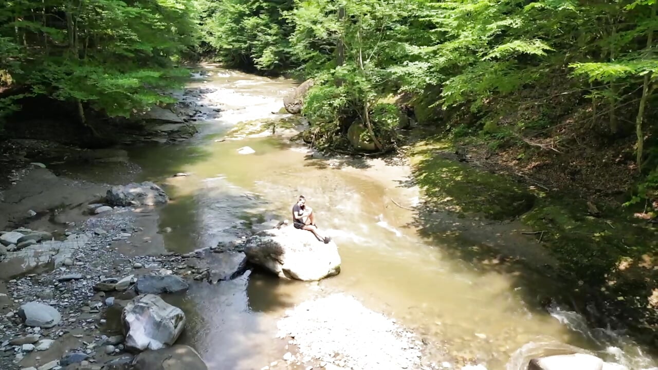 video from drone at mountain river (No naked)