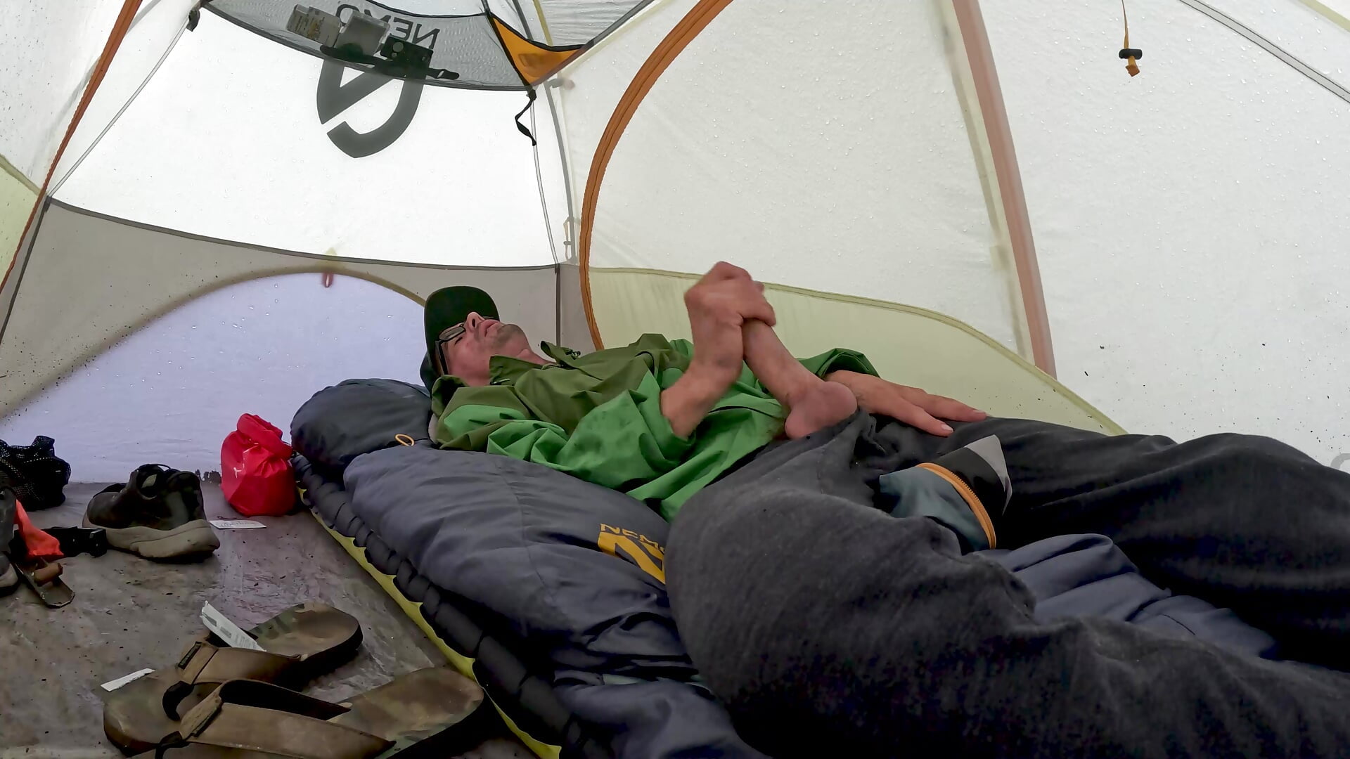 Jacking Off In a Tent Durning a Lighting Storm