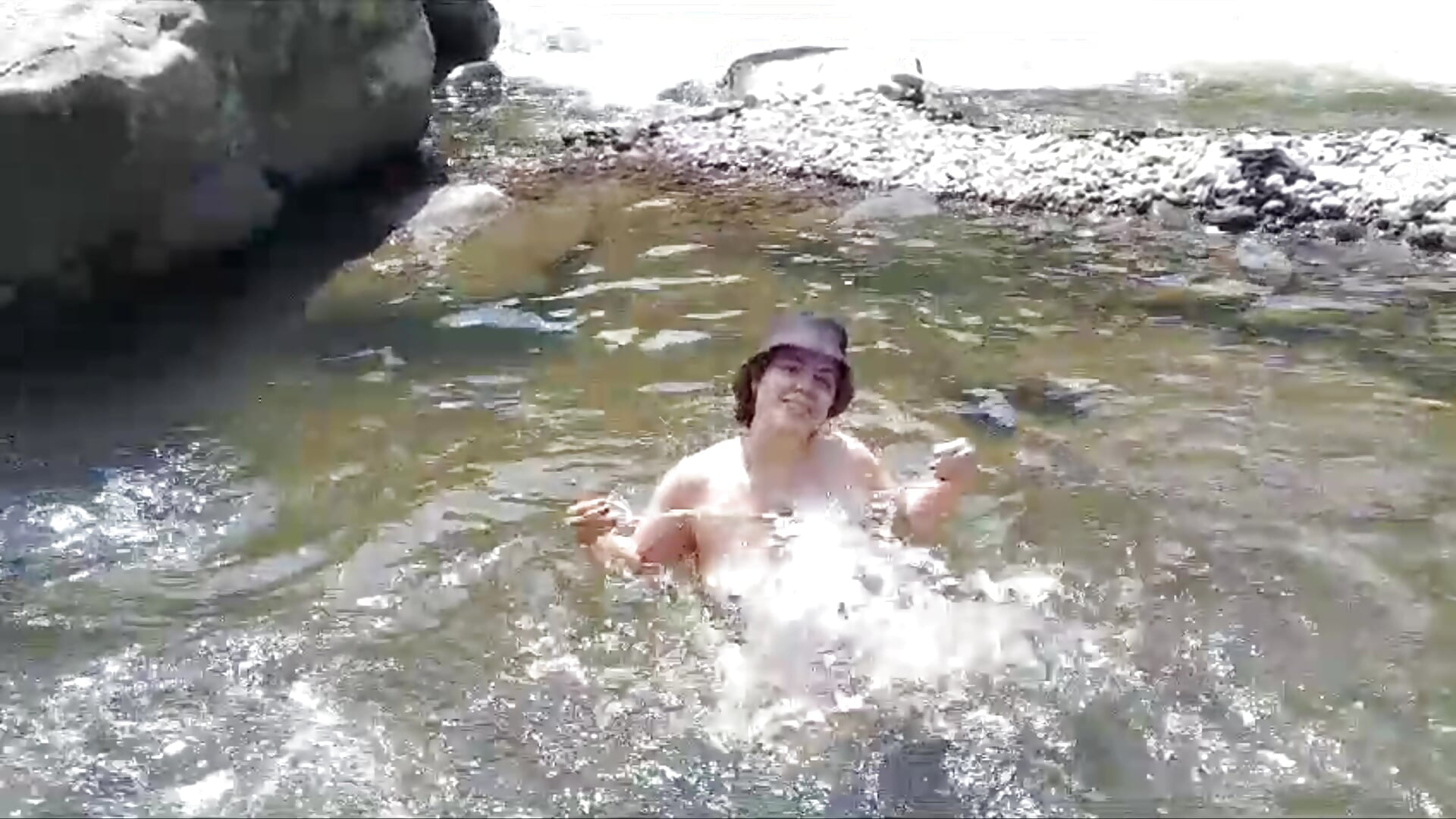 enjoying the river and toples...