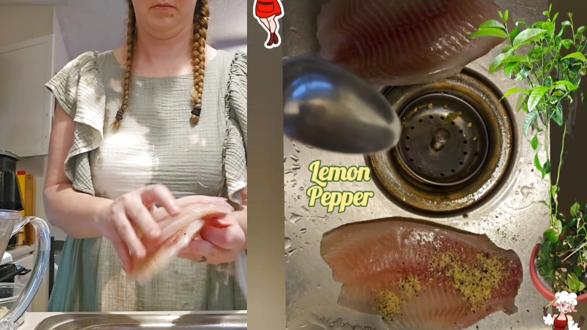 Super short clothed cooking fish using lemon leaf and lemon pepper - video by littlelustlamb cam model