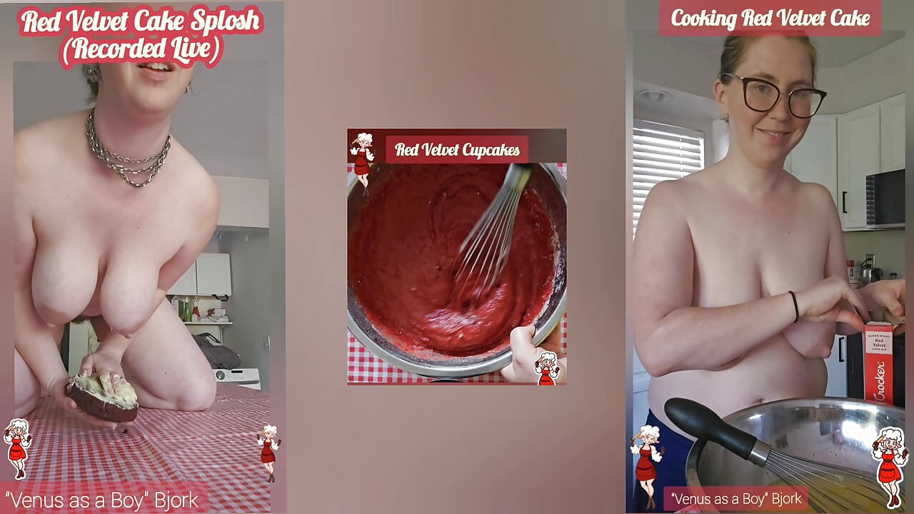 Red Velvet Cake [3] Triple video splosh, and 2 angles cooking Venus as a Boy by Bjork