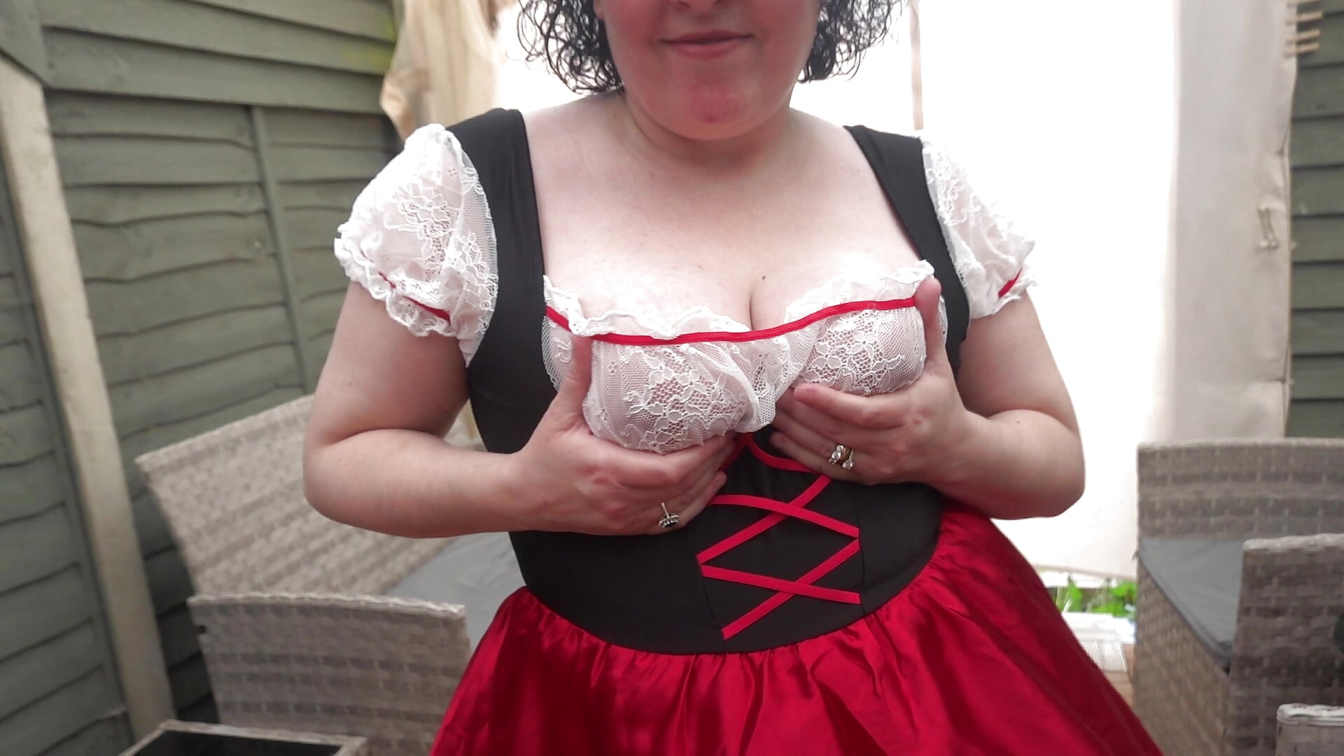 Sexy wench stripping in black nylon Holdup Stockings