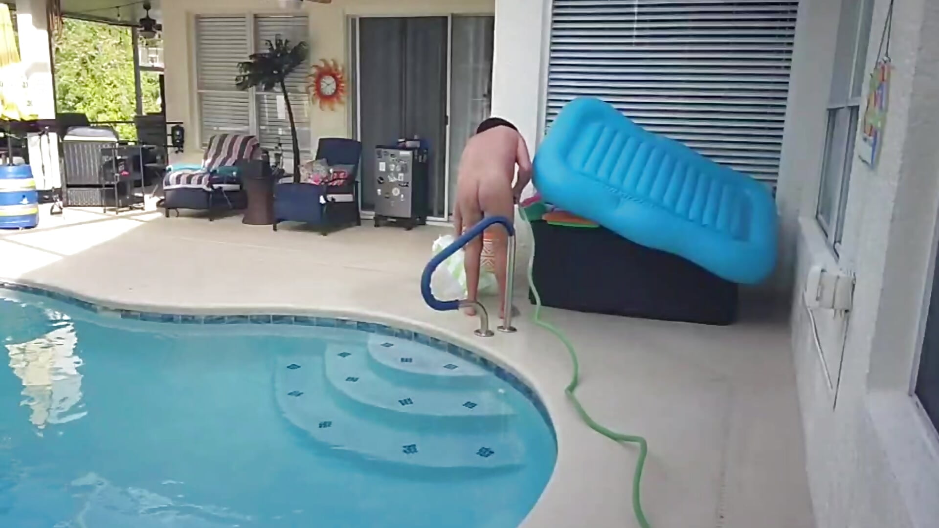 28 minutes! Naked Cleaning my pool area!