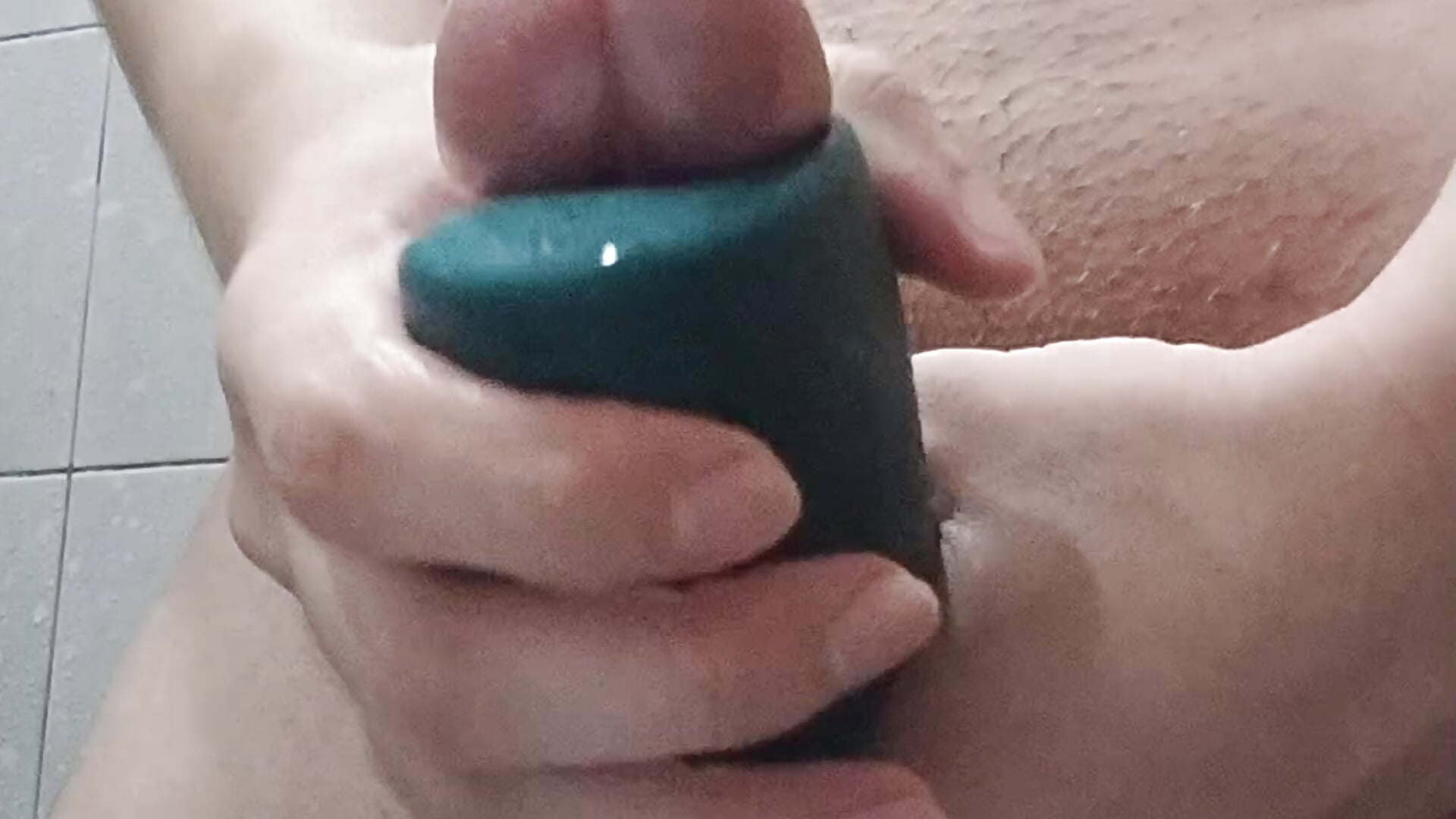 handjob in the shower in transparent shorts and a lot of cum