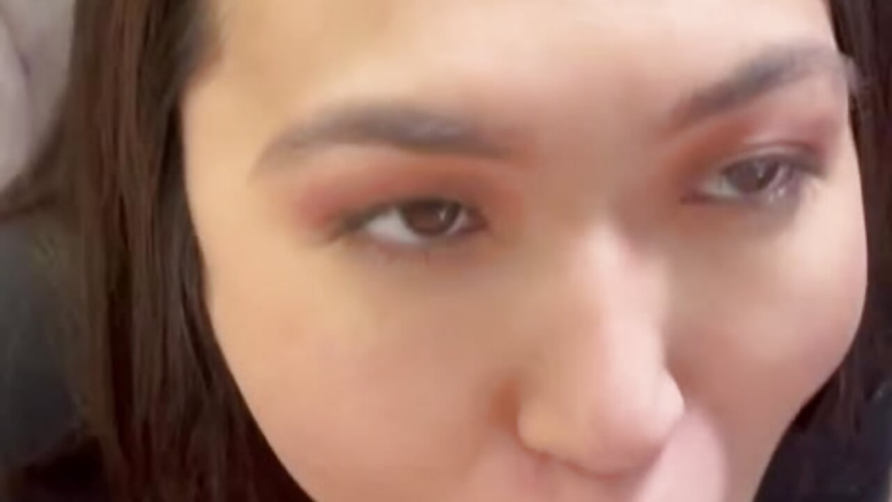 Hungry Alisha sucks cock POV with red lipstick