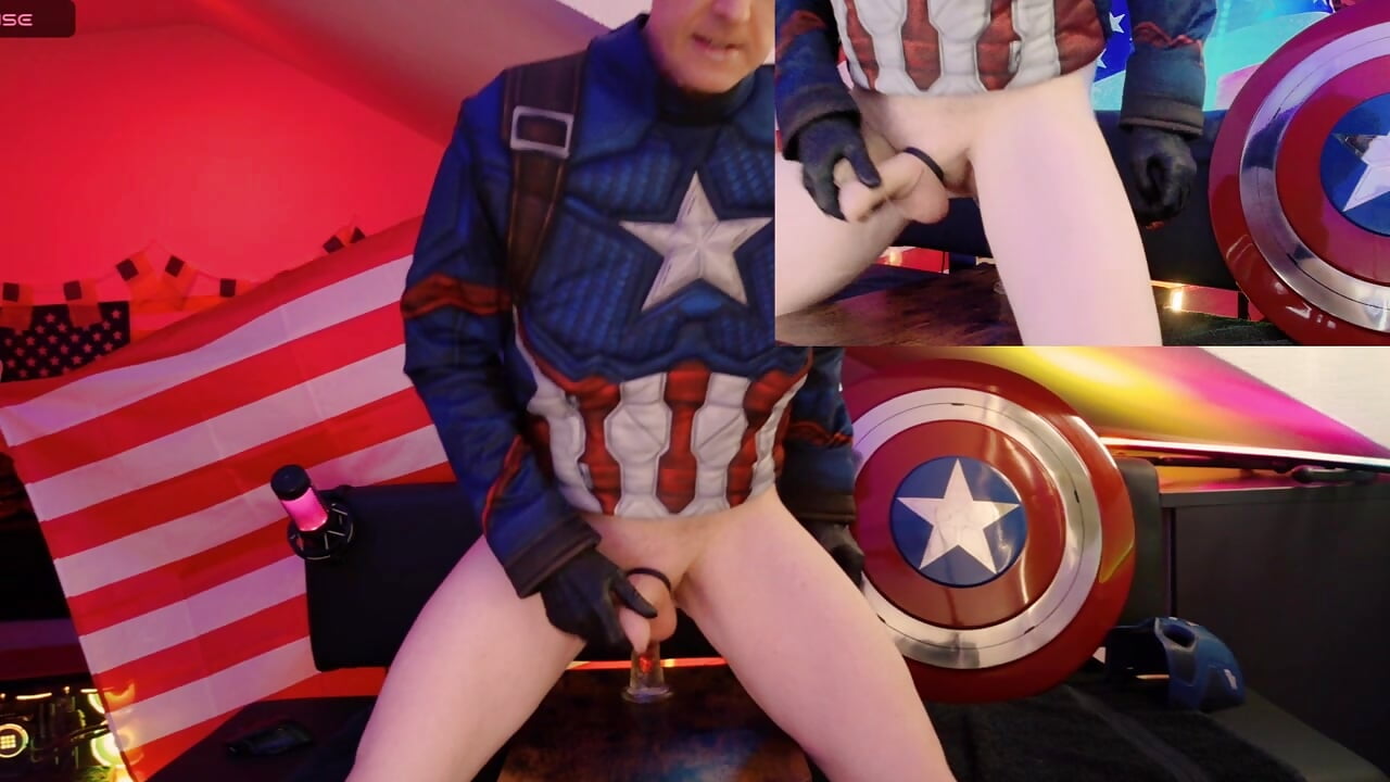 Cum after 70 Days Chastity  P2 Captain America Jerking - vídeo de Romanheart modelo de câmara