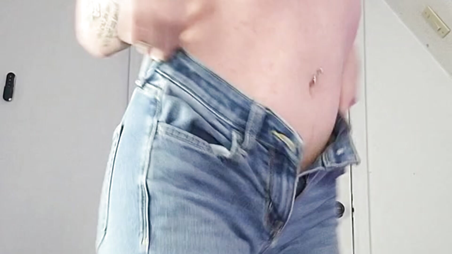 Trying on jeans & shorts
