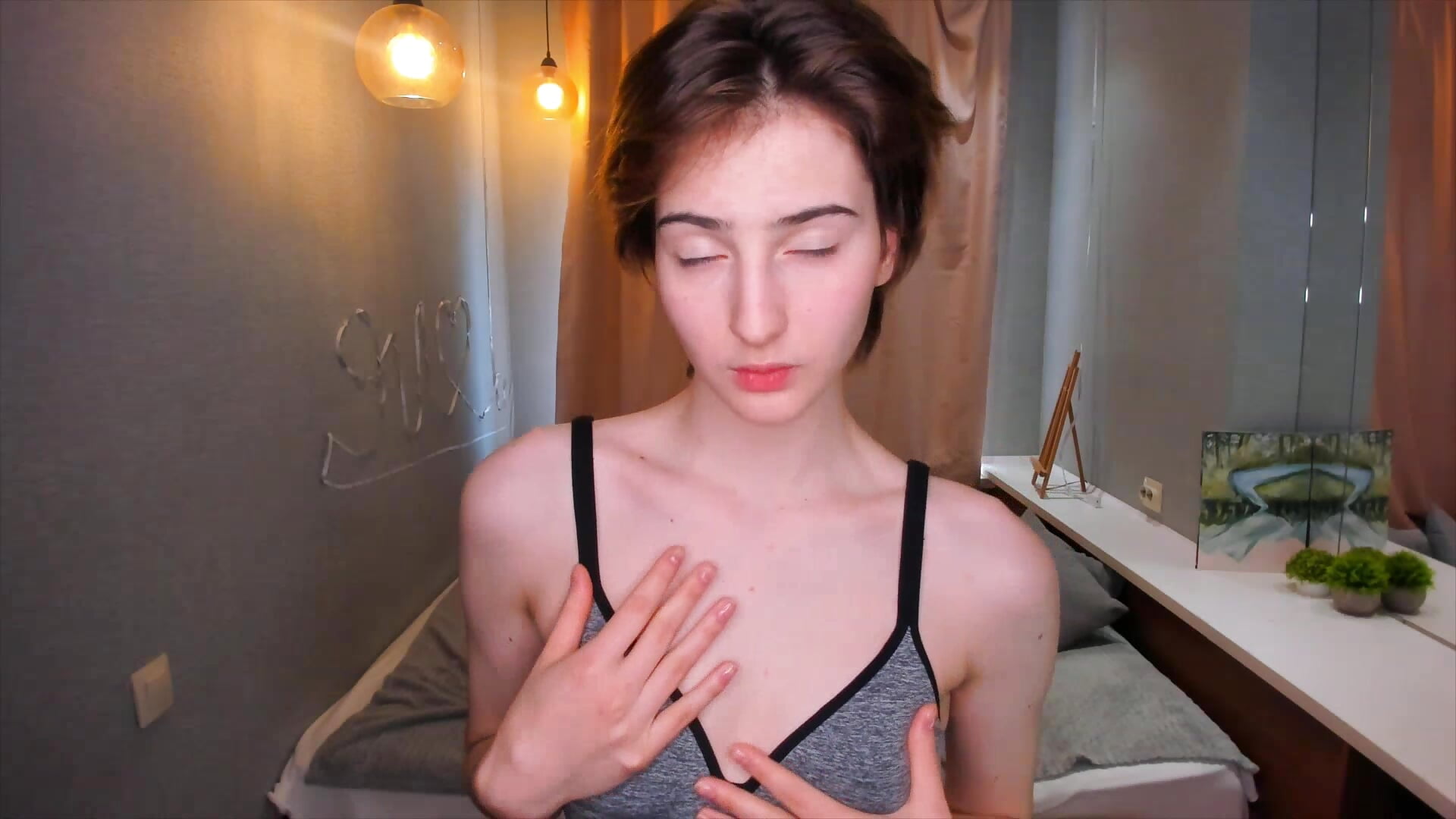 Squeezing my tits