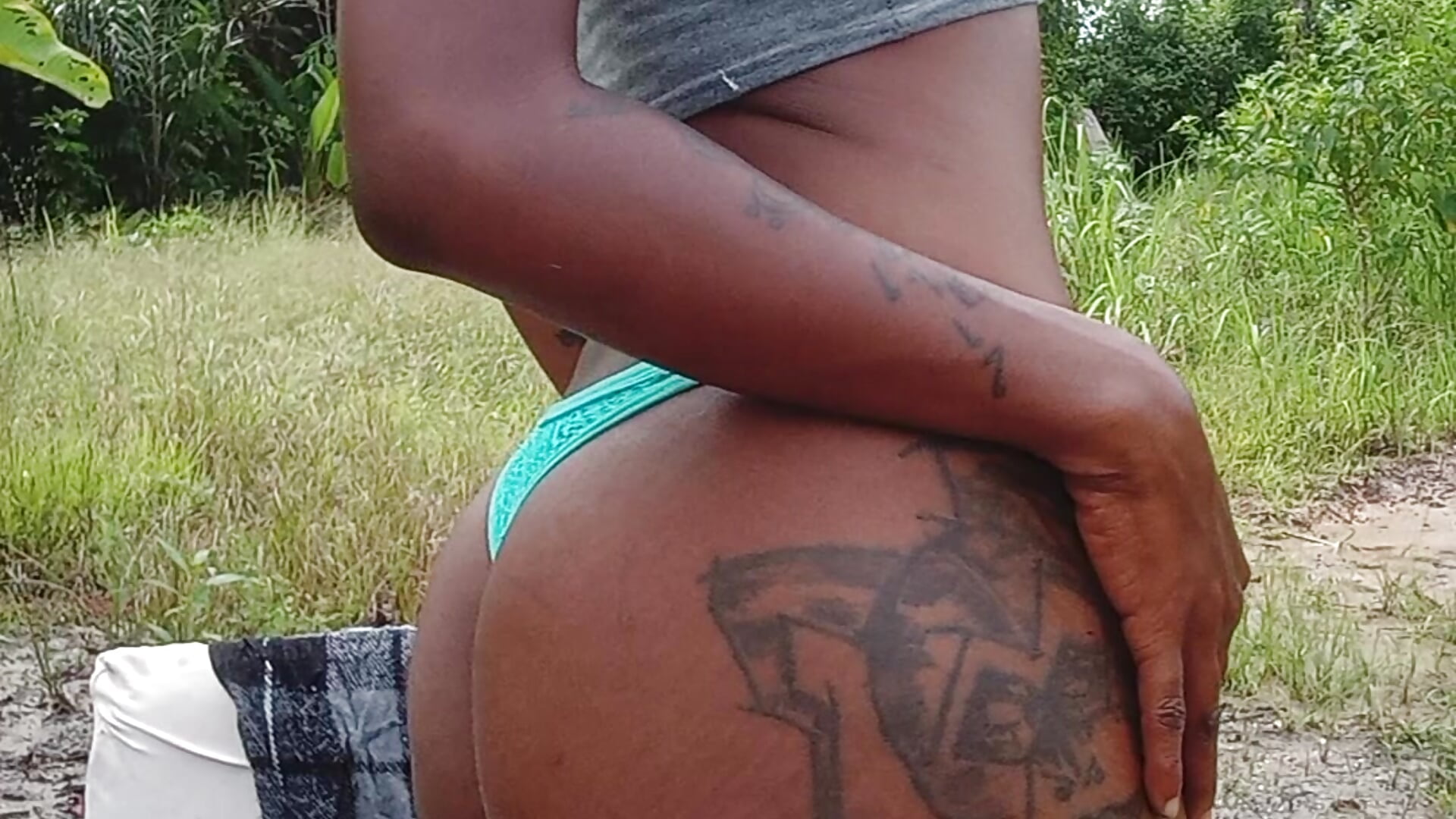 Me standing up outdoors in my undies and top - video by self-sufficientplay cam model