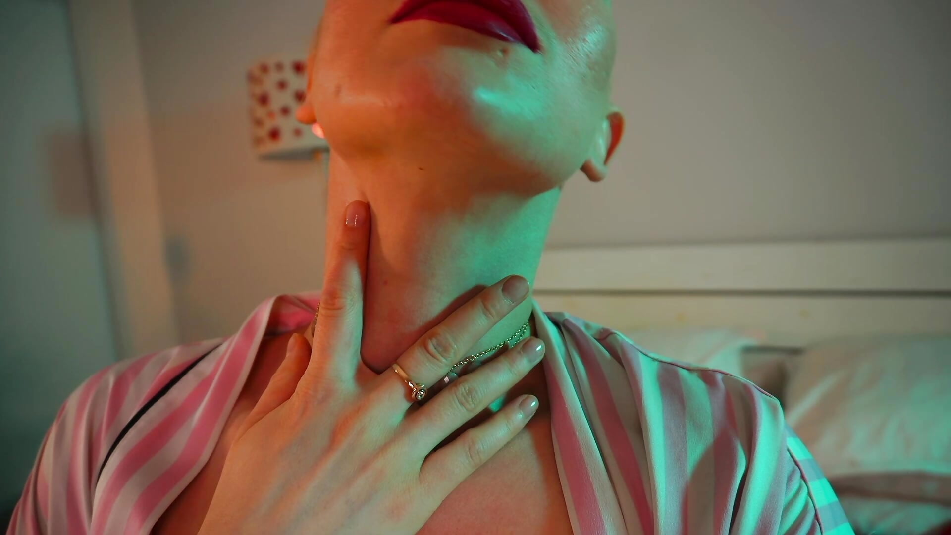 Red lips, fingers licking