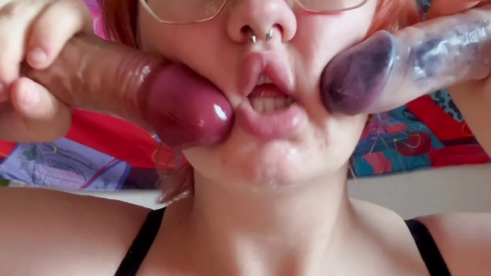 Blowjob with two dildos