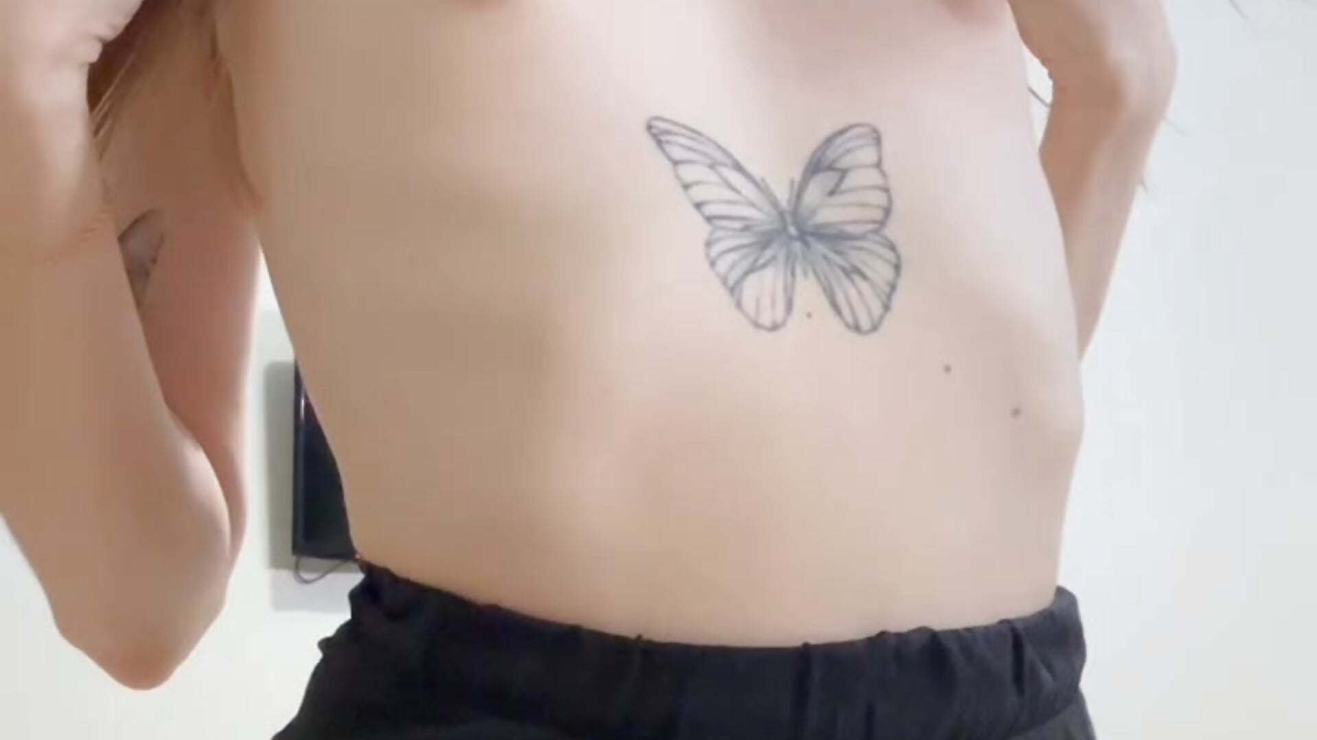 Topless tease with saliva