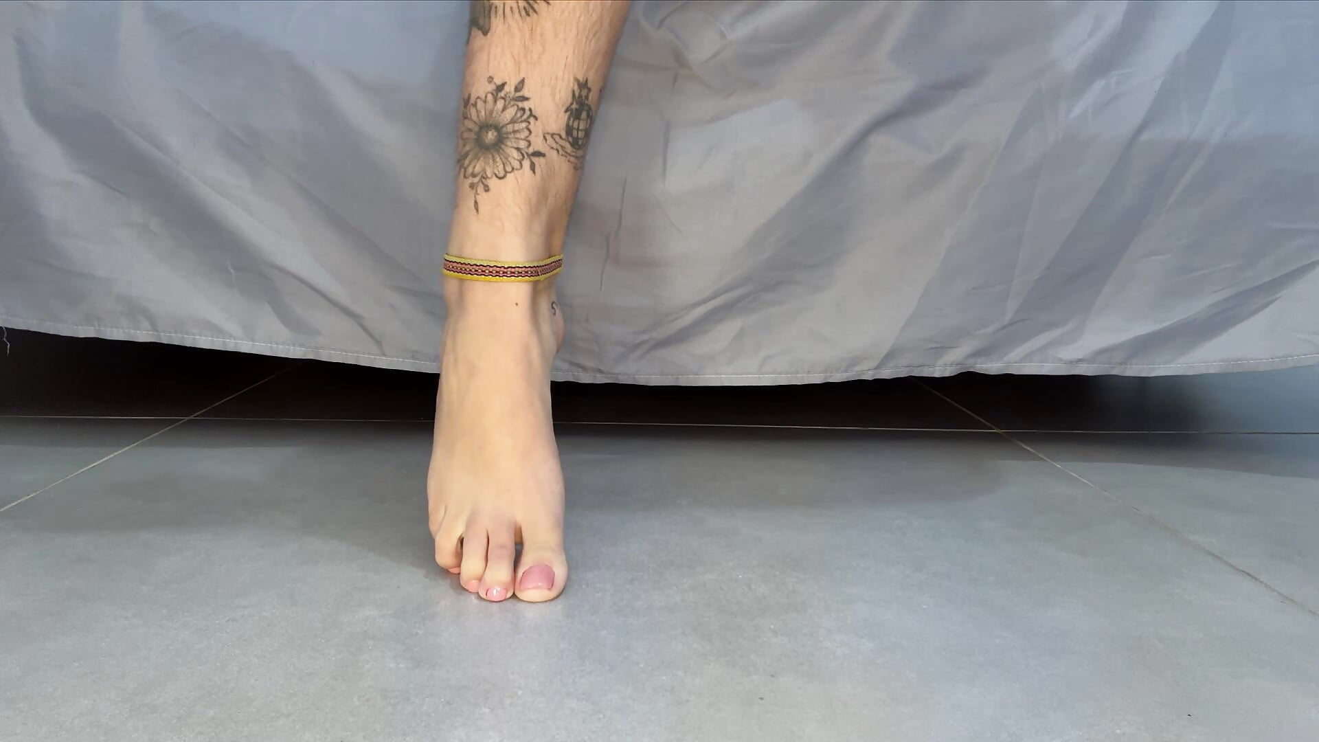 You caught me showing off my feet on the floor and rubbing oil on them