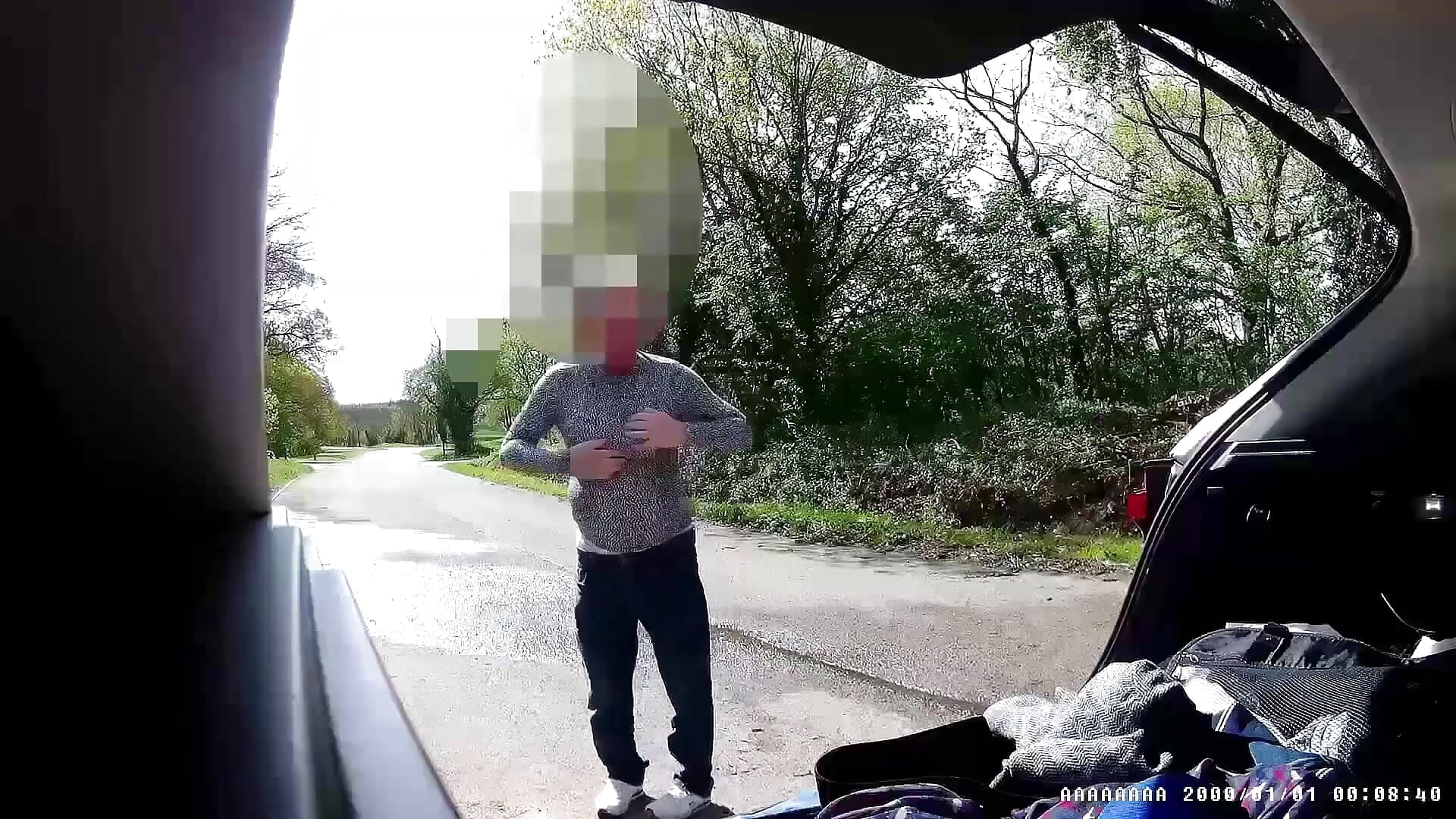 Cross dress change in public car park, with walk in woods and a stranger encounter