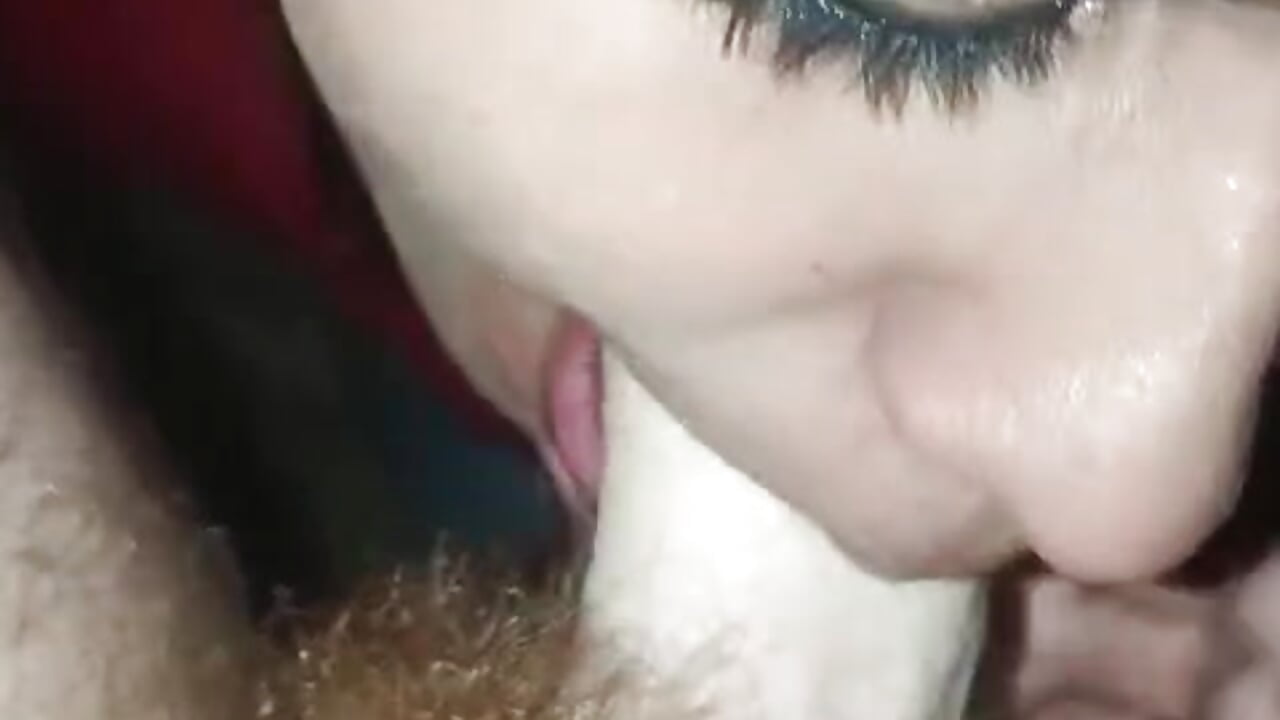trans slut sucks big white cock to the bottom
