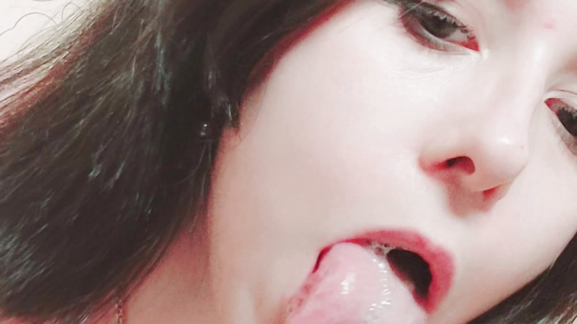 cat girl sucking&licking huge dildo♡saliva, piersed tounge