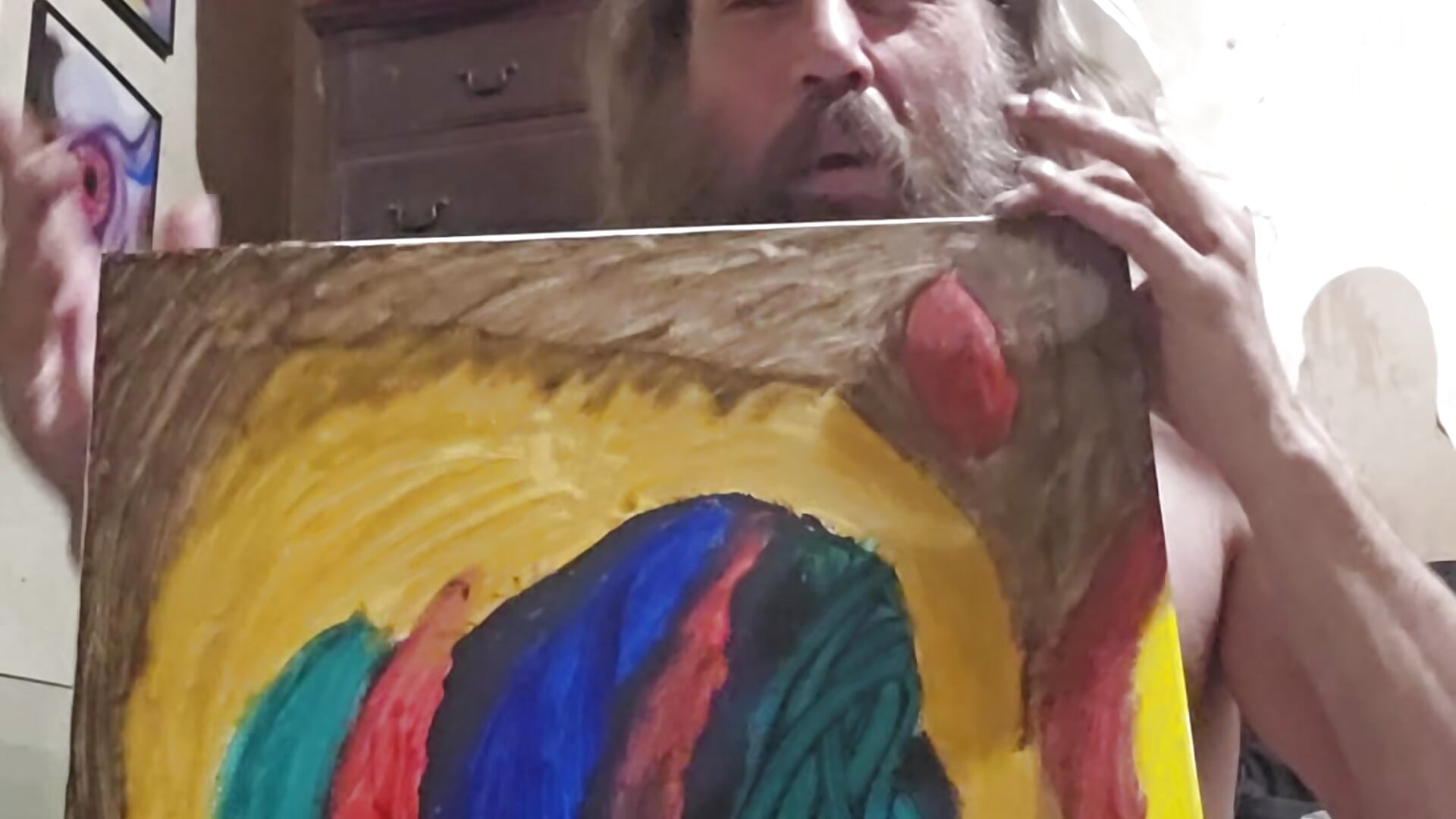A disarming face painting over naturalism and a little movement, flexing, and smoking