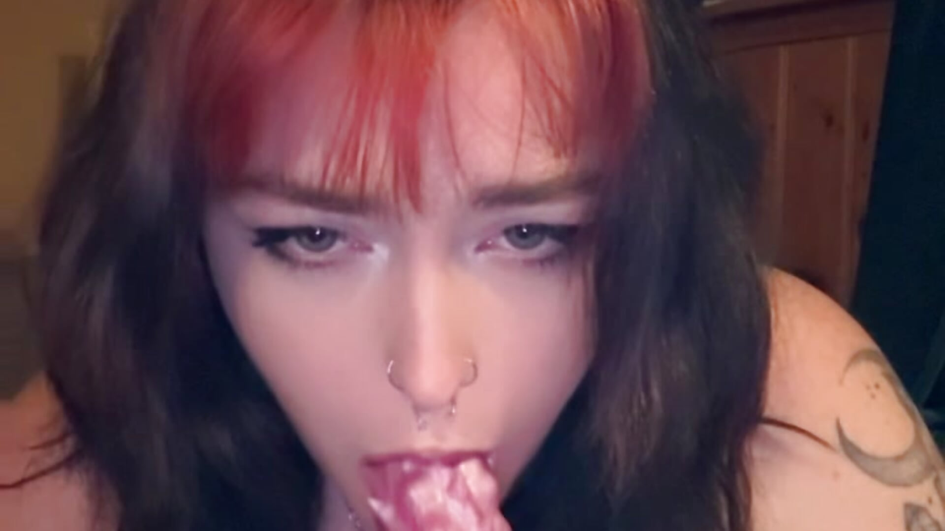 Monster dildo BJ messy drooling on tits - video by puffpixiee cam model