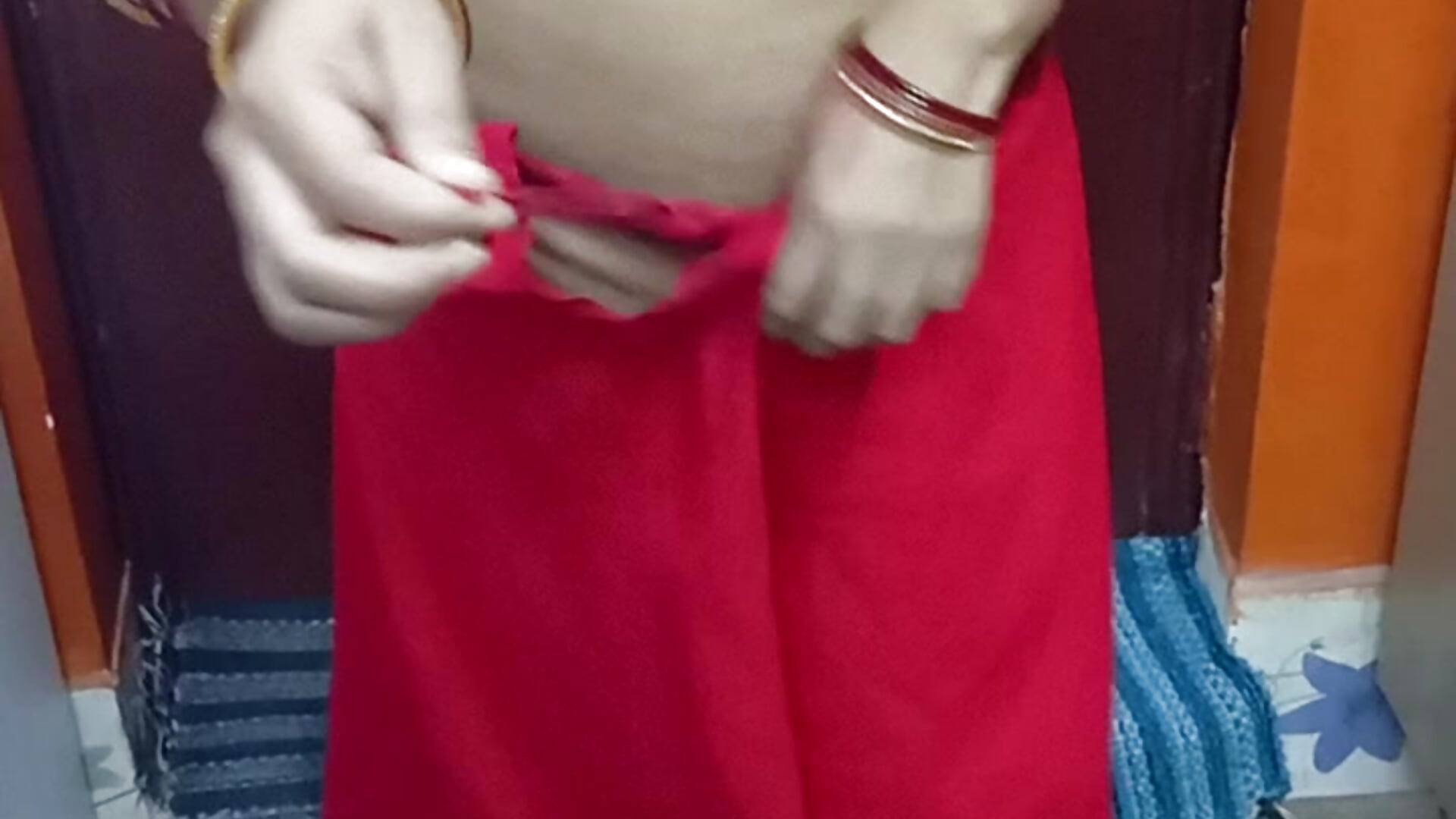 Very sexy and hot bhabhi in Blue colour saree removing and full nude show.