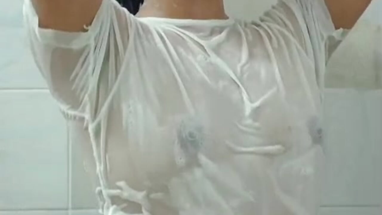 Wet t-shirt in the shower