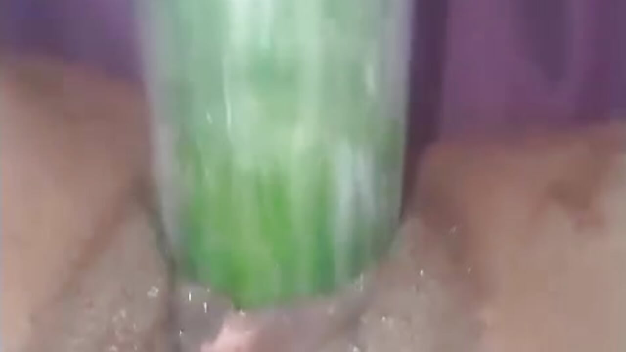 Horny bitch fuck cucumber