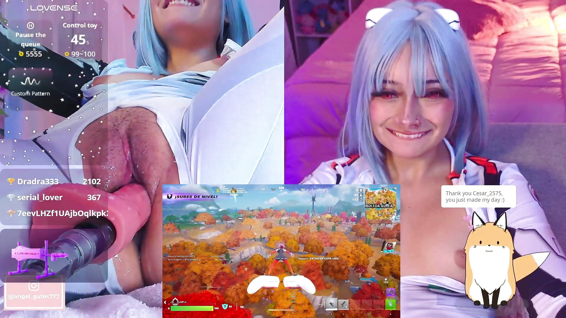 REI AYANAMI PLAYING FORTNITE WHILE USING THE FUCKING MACHINE, A LOT OF CREAM IN HER PUSSY