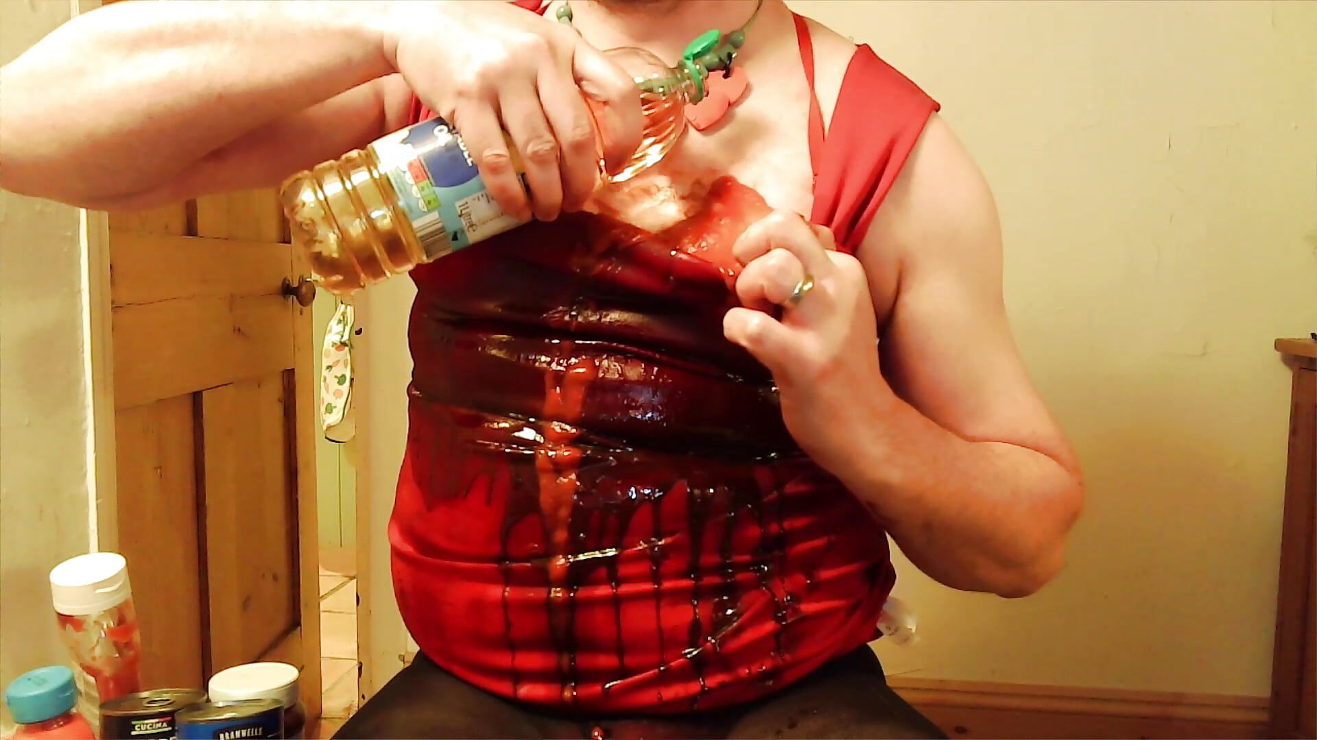 My fans keep demanding I pour messy stuff into my nice pink dress! - video by messyxdresser cam model