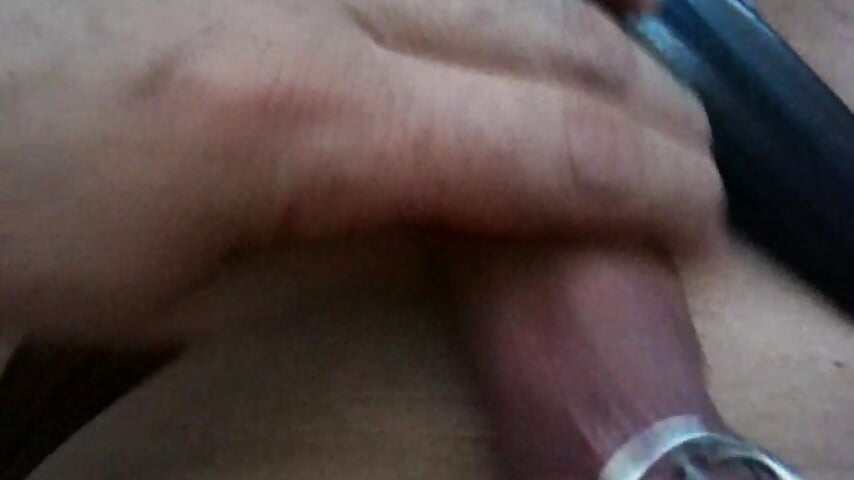 After massage still in latex pants - using a sperm-pipeline (actively) for cumshot/ cockring - video by BOOTS cam model