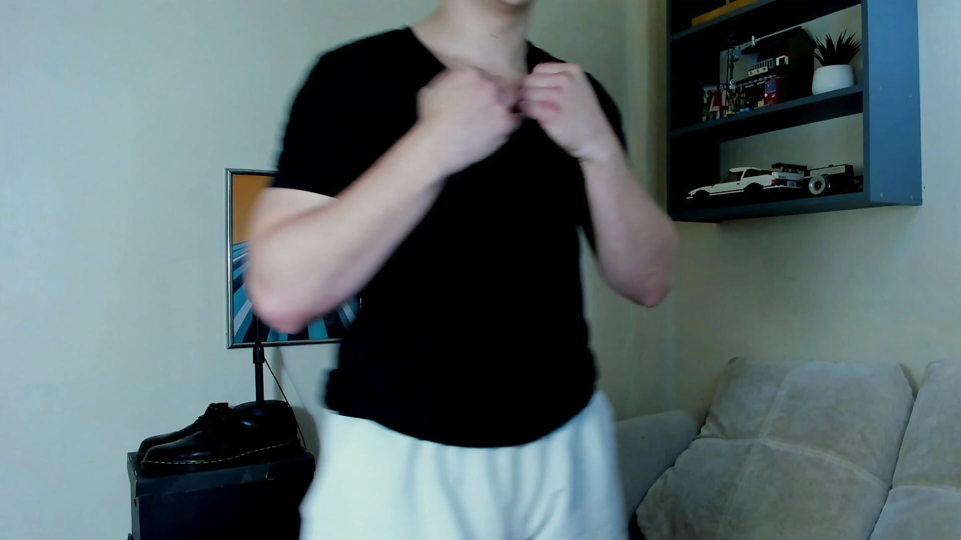I tear off my T-shirt and undress