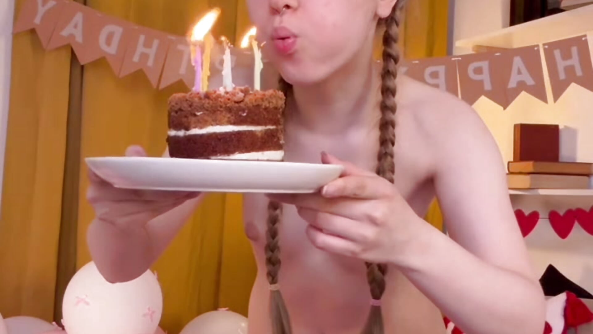🎁🥳i have my birthday cake and zero clothes...🥳🎁 - video by bambi_lu cam model