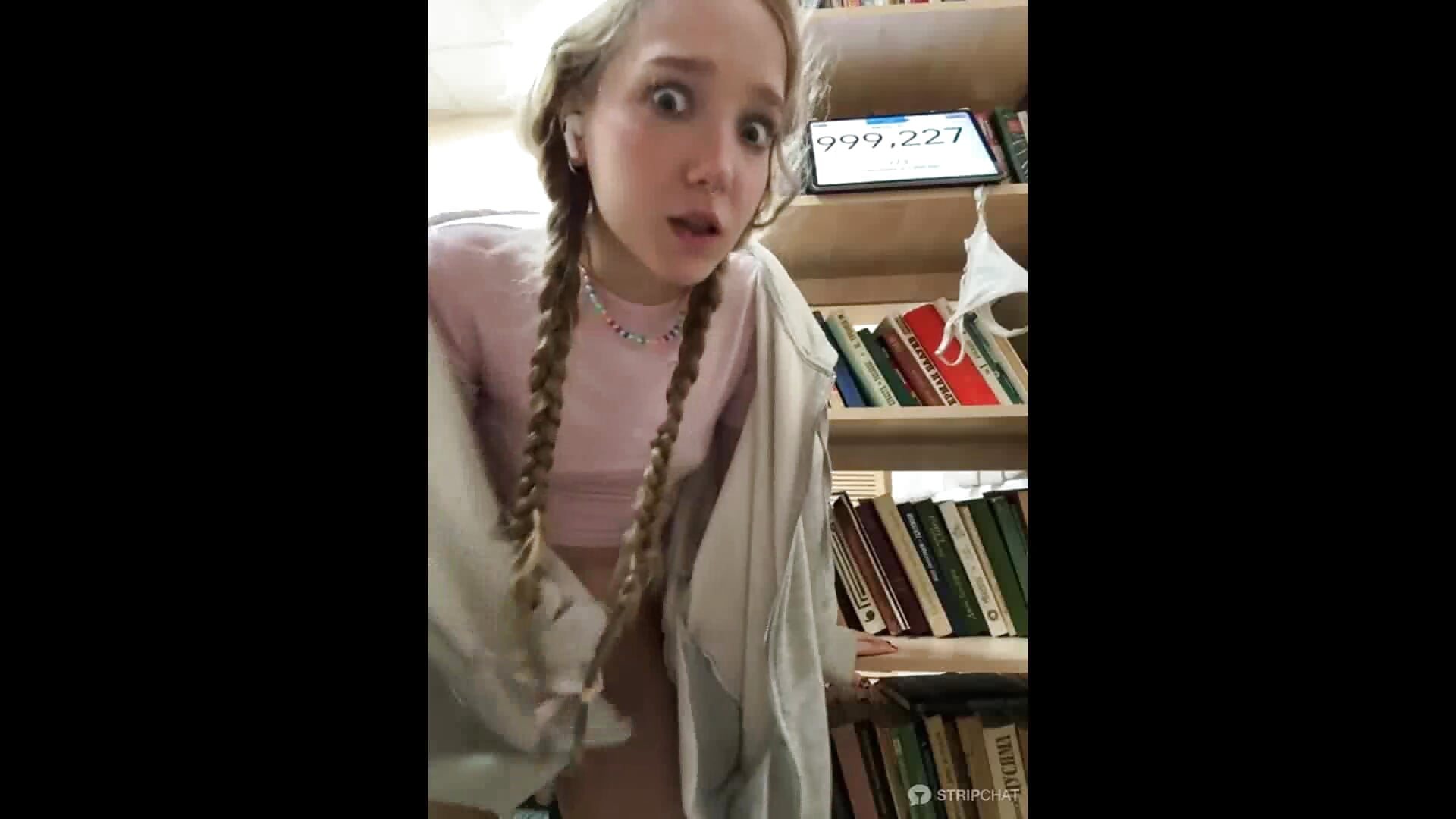 countdown to 1M followers + risky feel hard vibes on naked pussy in public library 📖 - video by bambi_lu cam model