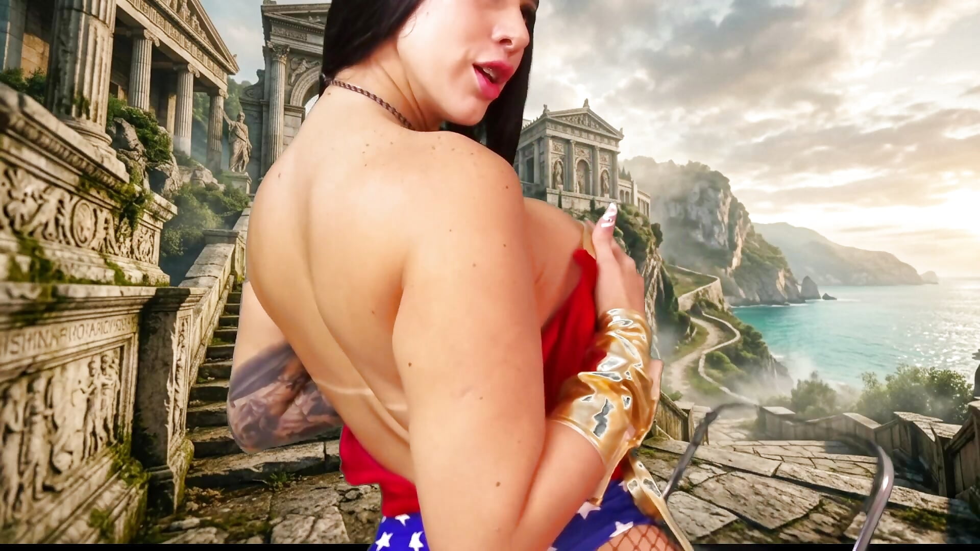 Wonder Woman shows her power while naked and performs a strip dance - video oleh XXMILE kamera model