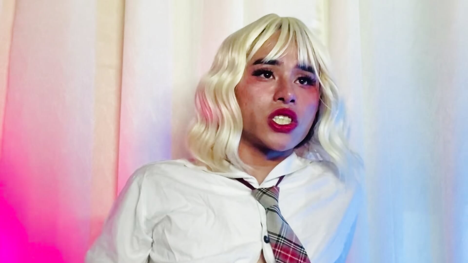 Cumshow with schoolgirl outfit