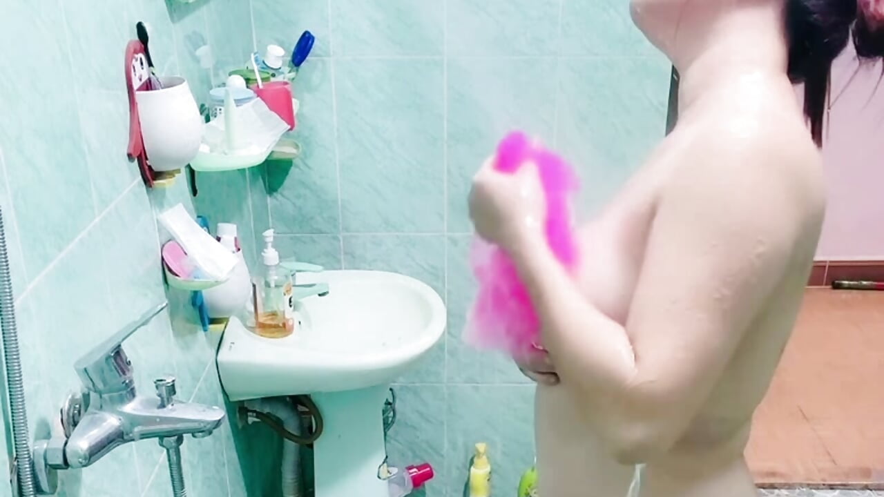 Stand in the hot shower and massage your breasts. - video by Bollozzy_89 cam model