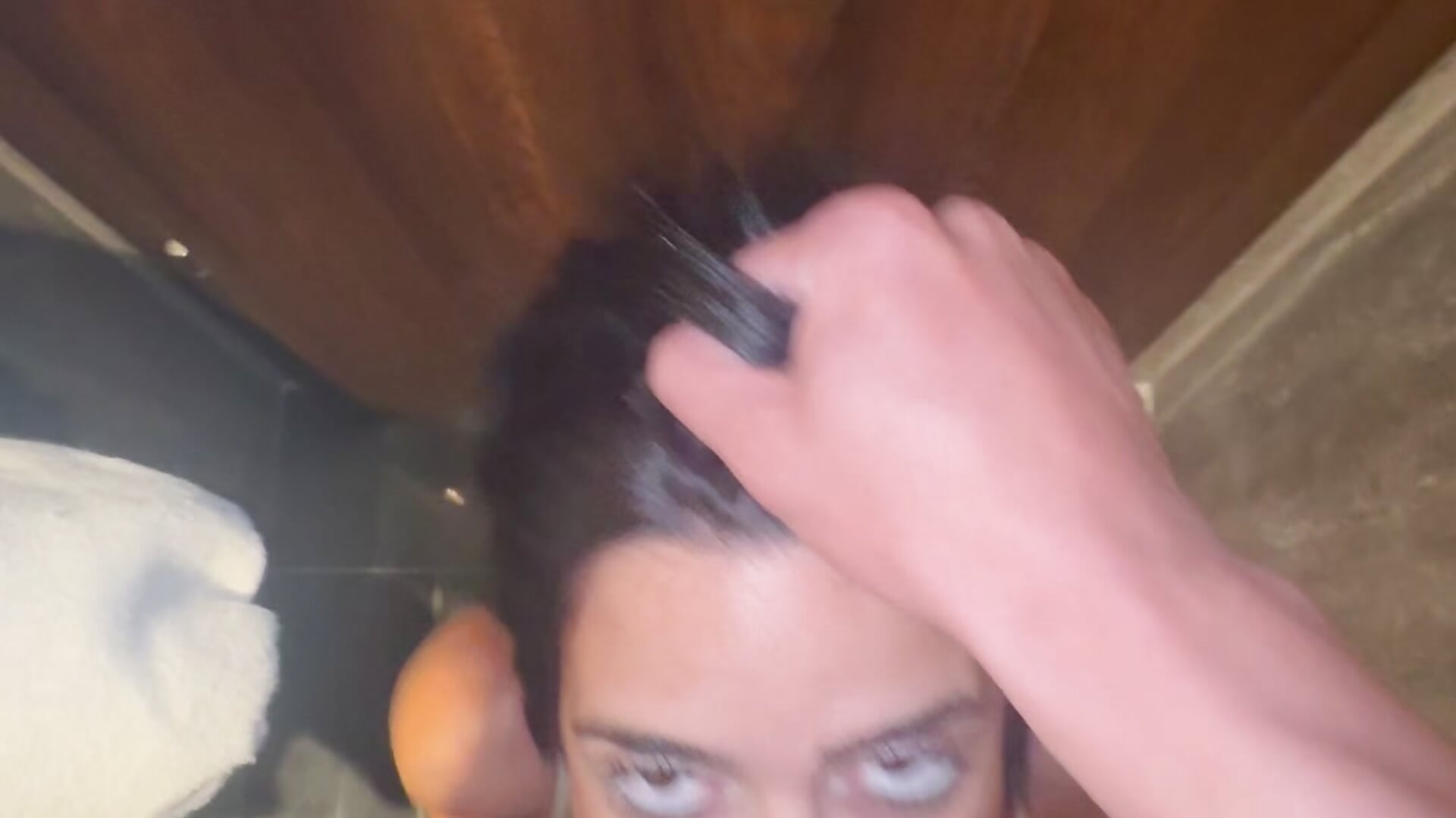 Walking out with sperm on my face after oral fucking in a restaurant bathroom