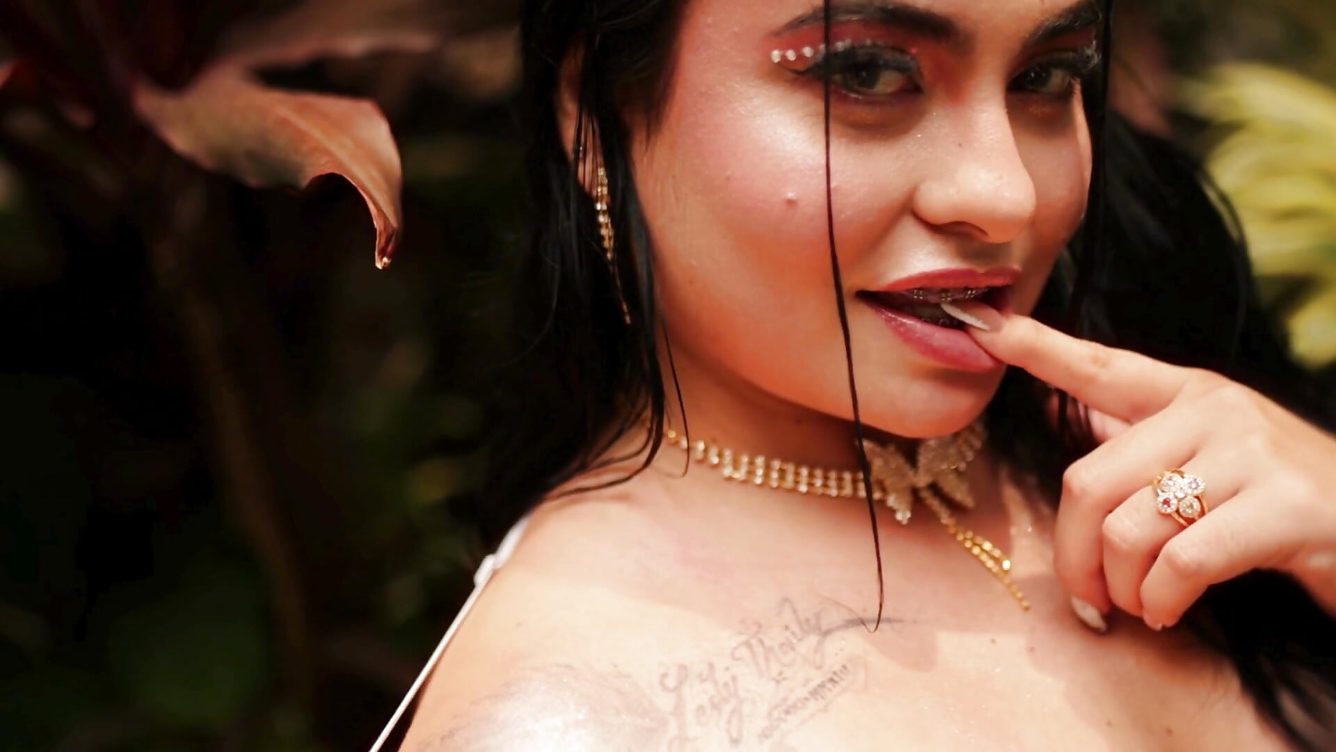 Oil slowly sliding over my skin, leaving every curve shining... especially where you like to look m