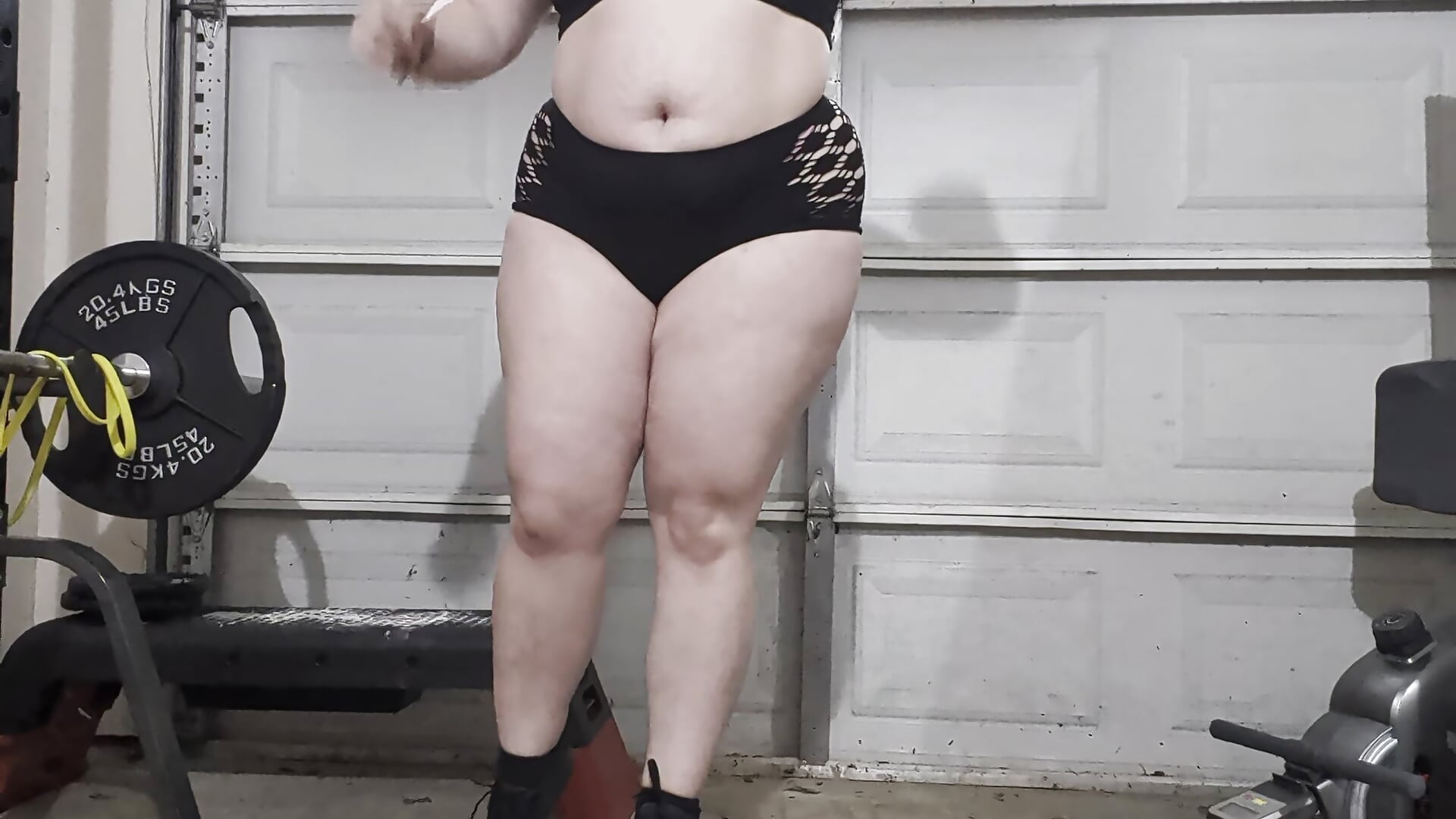 Side step ups in tiny booty shorts