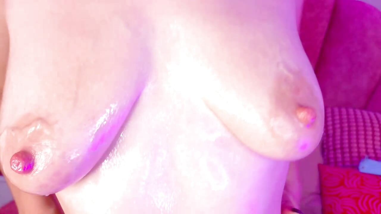Milky oiled boobs on your face