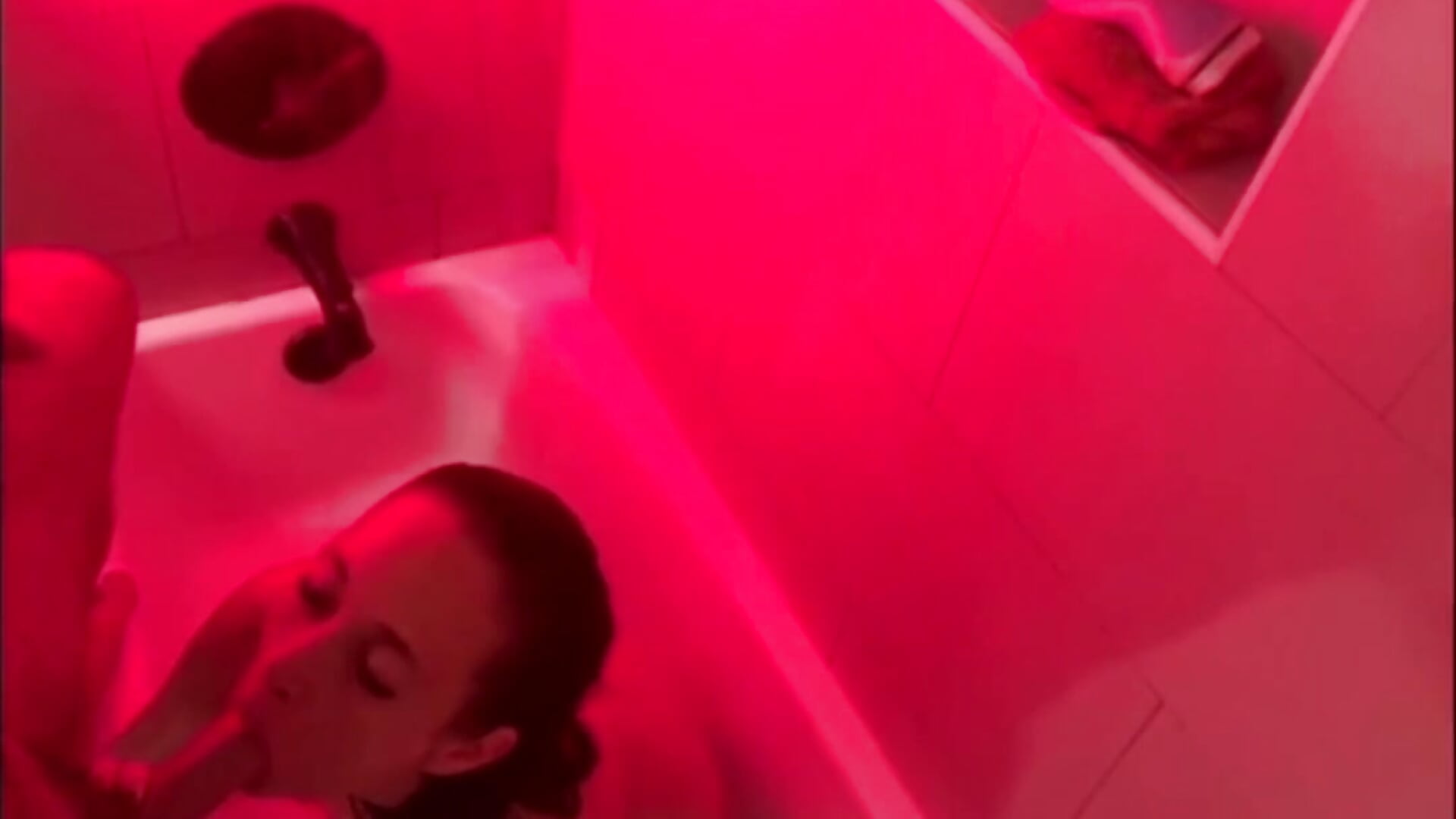 8 Min Full Shower Session: Blowjob + Hubby Playing With Me Under Red Lights