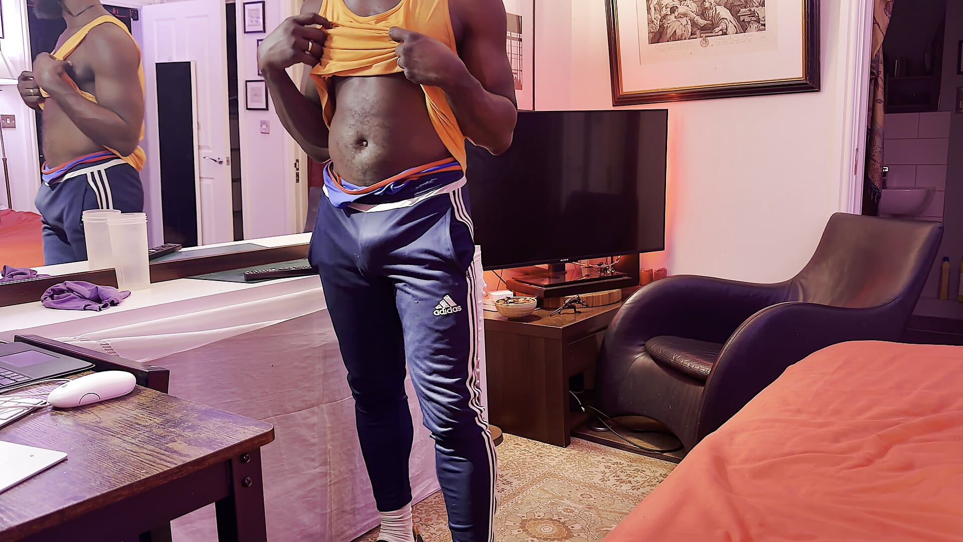 Home, Undressing In My Blue Singlets. Grabbing And Rubbing My Fast Bulges.
